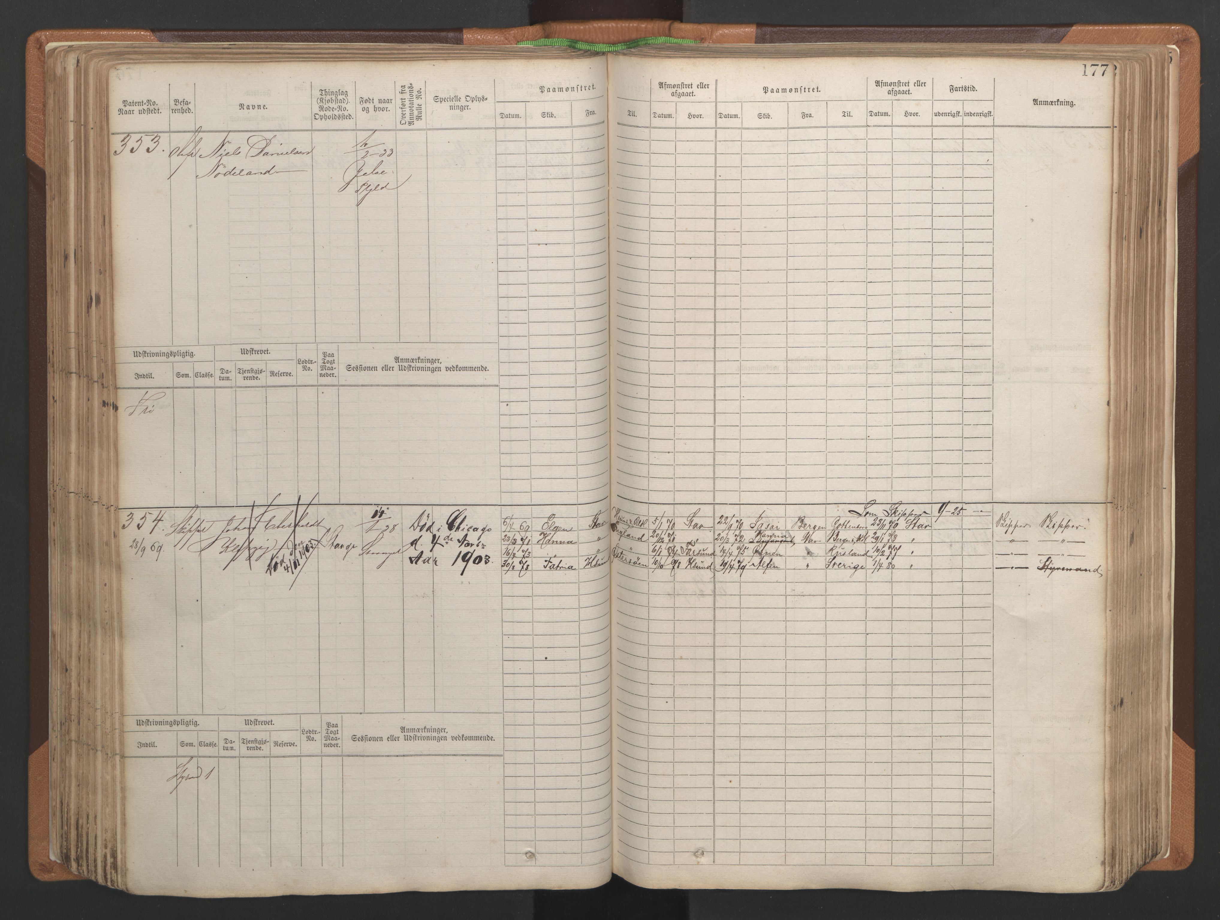 Stavanger sjømannskontor, AV/SAST-A-102006/F/Fb/Fbb/L0004: Sjøfartshovedrulle, patentnr. 1-792 (del 1), 1869-1880, p. 181