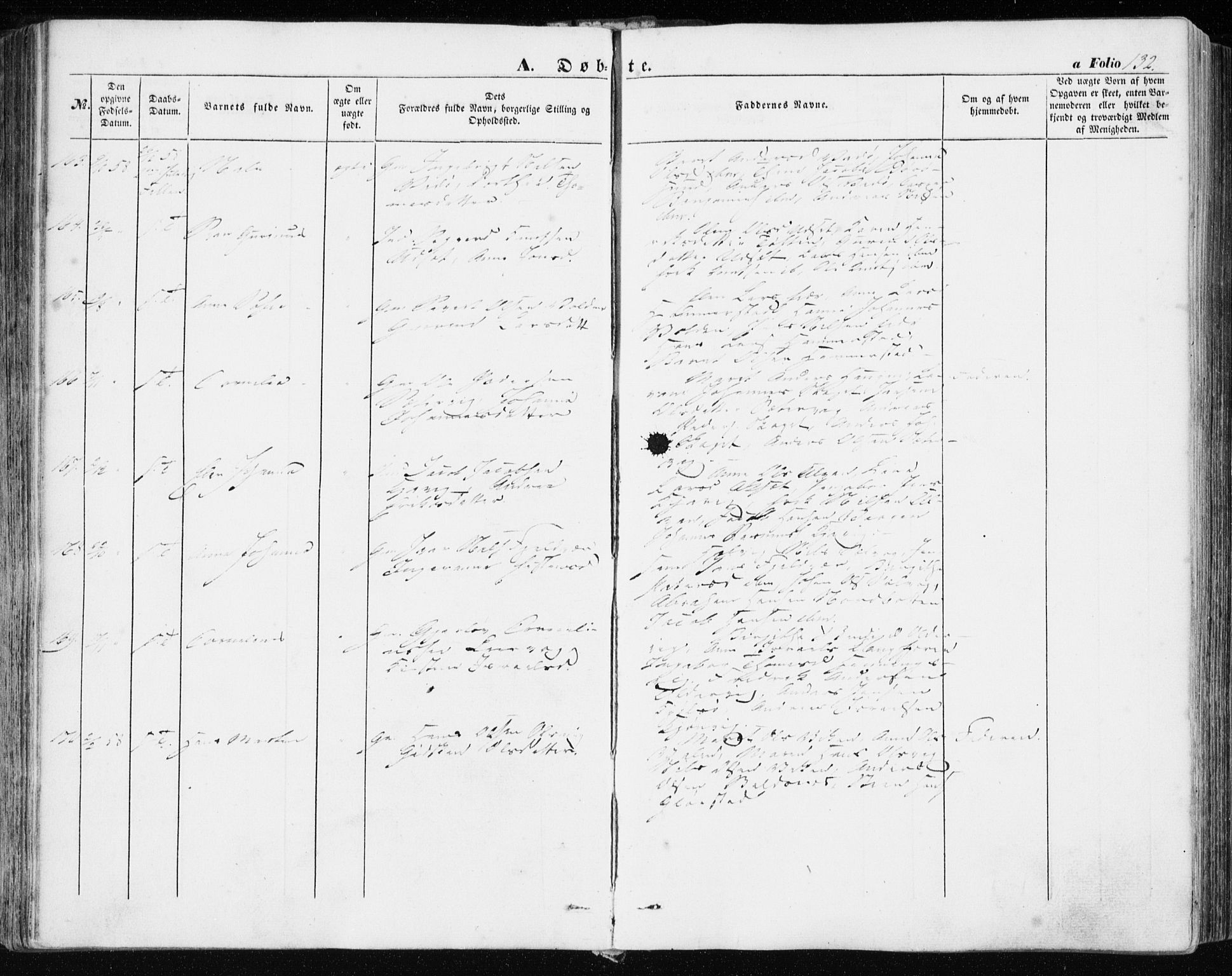 Ministerialprotokoller, klokkerbøker og fødselsregistre - Sør-Trøndelag, SAT/A-1456/634/L0530: Parish register (official) no. 634A06, 1852-1860, p. 132