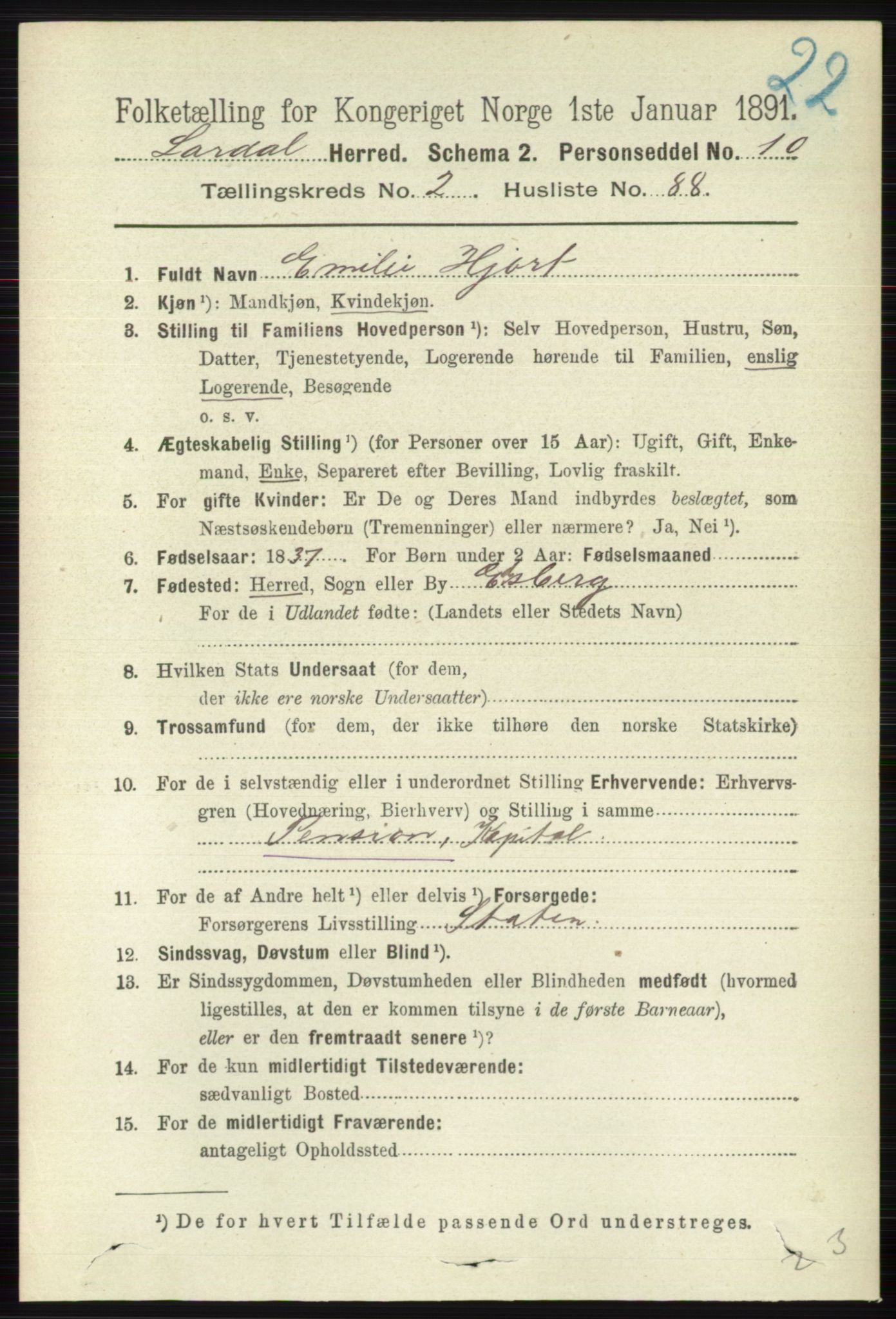 RA, 1891 census for 0728 Lardal, 1891, p. 1221