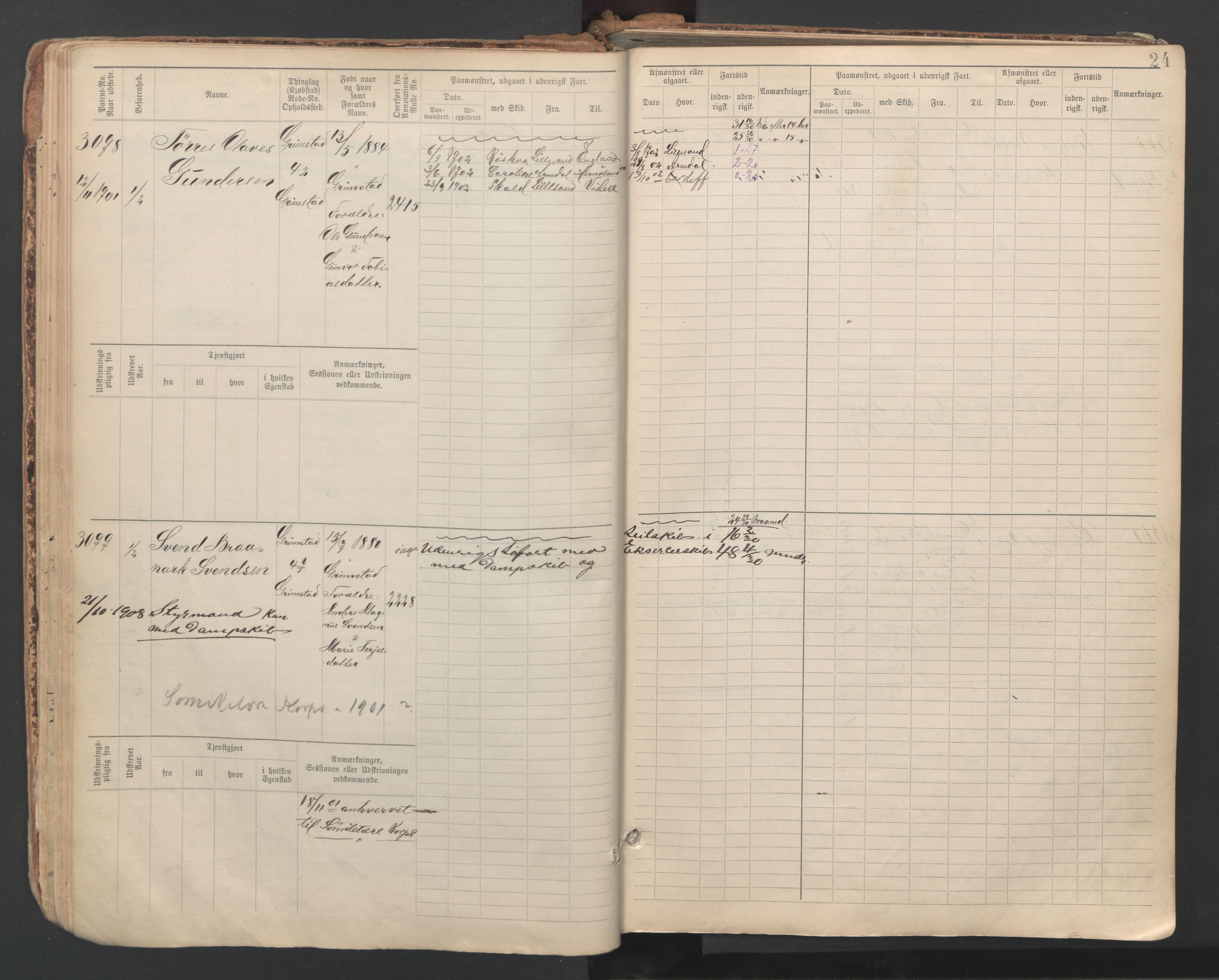 Grimstad mønstringskrets, SAK/2031-0013/F/Fb/L0013: Hovedrulle A nr 3052-3814, V-26, 1900-1943, p. 26