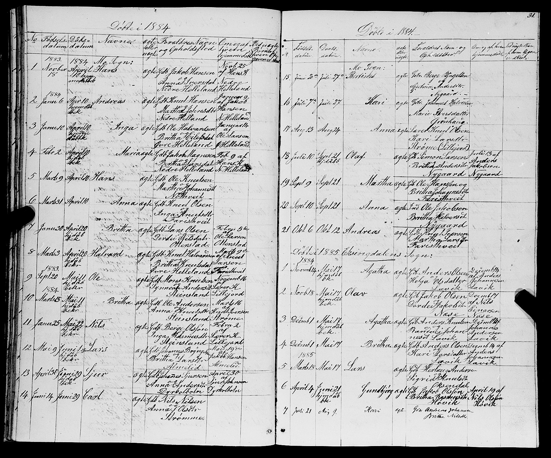 Osterfjorden Soknepresembete, AV/SAB-A-77301: Parish register (copy) no. B 1, 1851-1890, p. 31