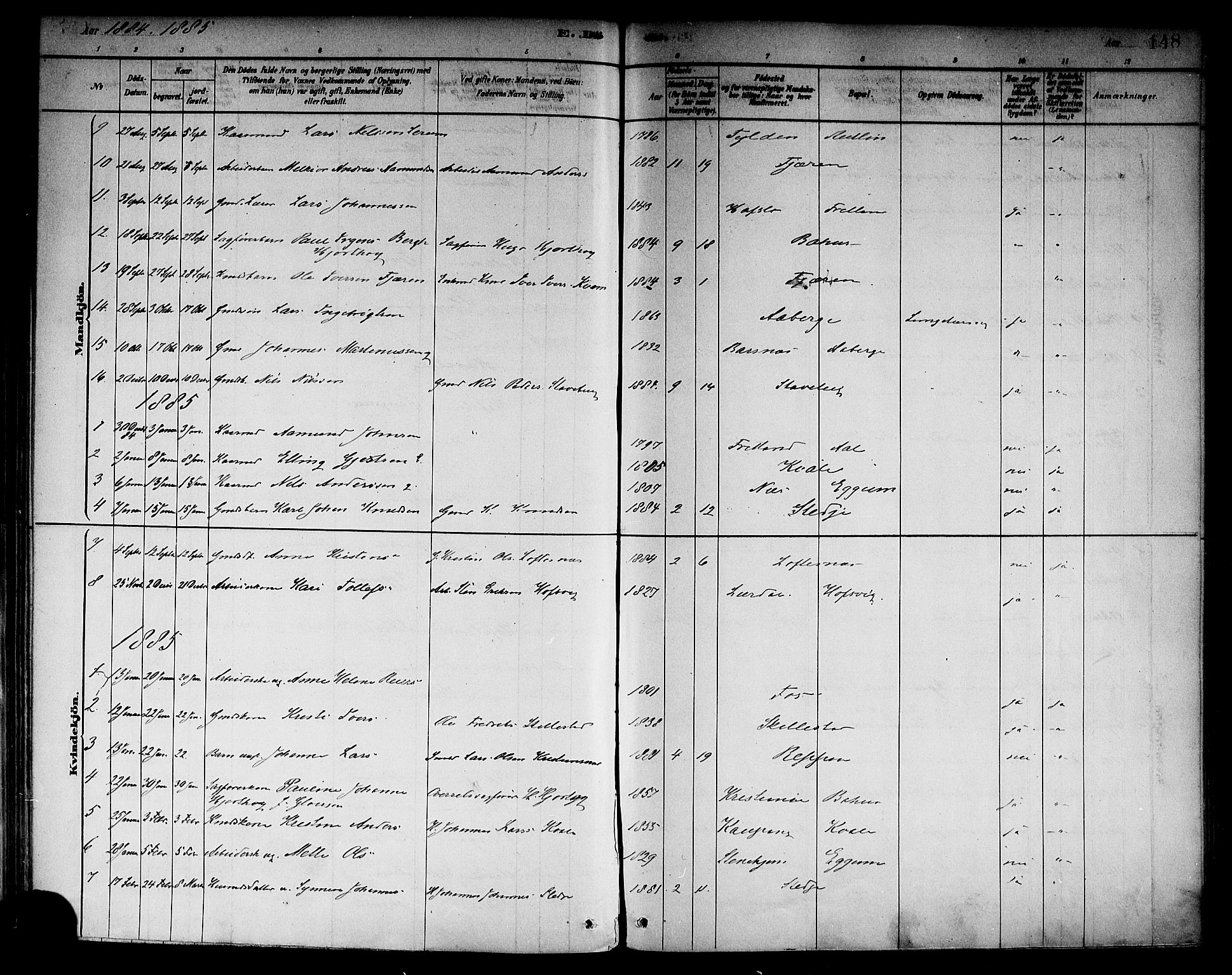 Sogndal sokneprestembete, SAB/A-81301/H/Haa/Haab/L0001: Parish register (official) no. B 1, 1878-1899, p. 148