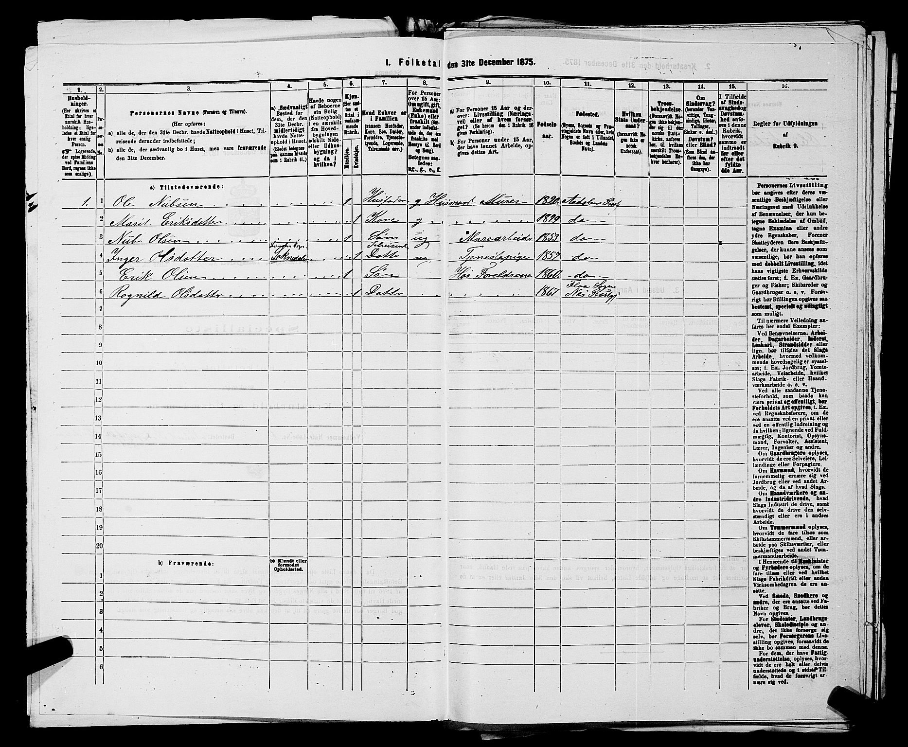 SAKO, 1875 census for 0616P Nes, 1875, p. 1407