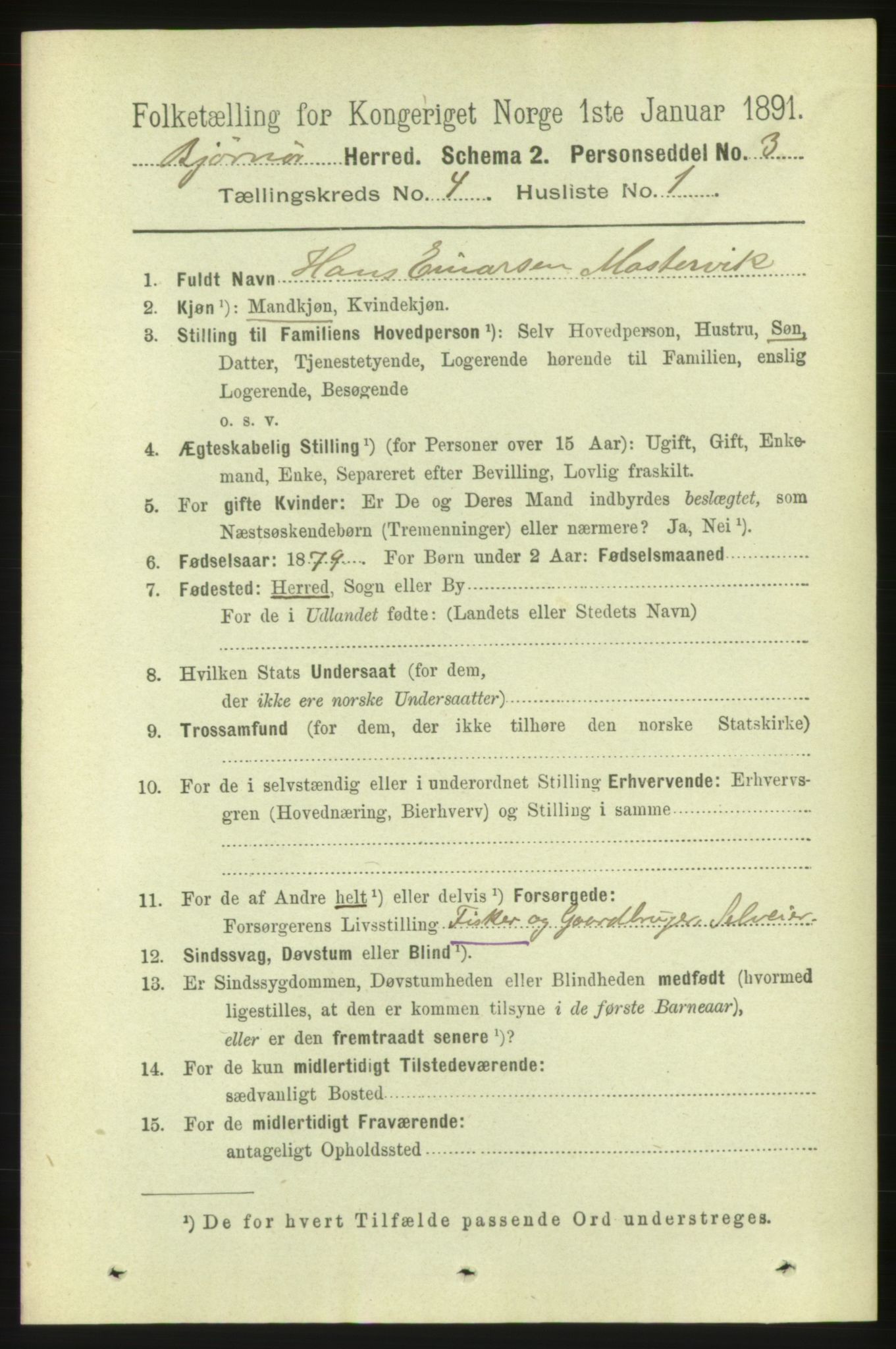 RA, 1891 census for 1632 Bjørnør, 1891, p. 1852