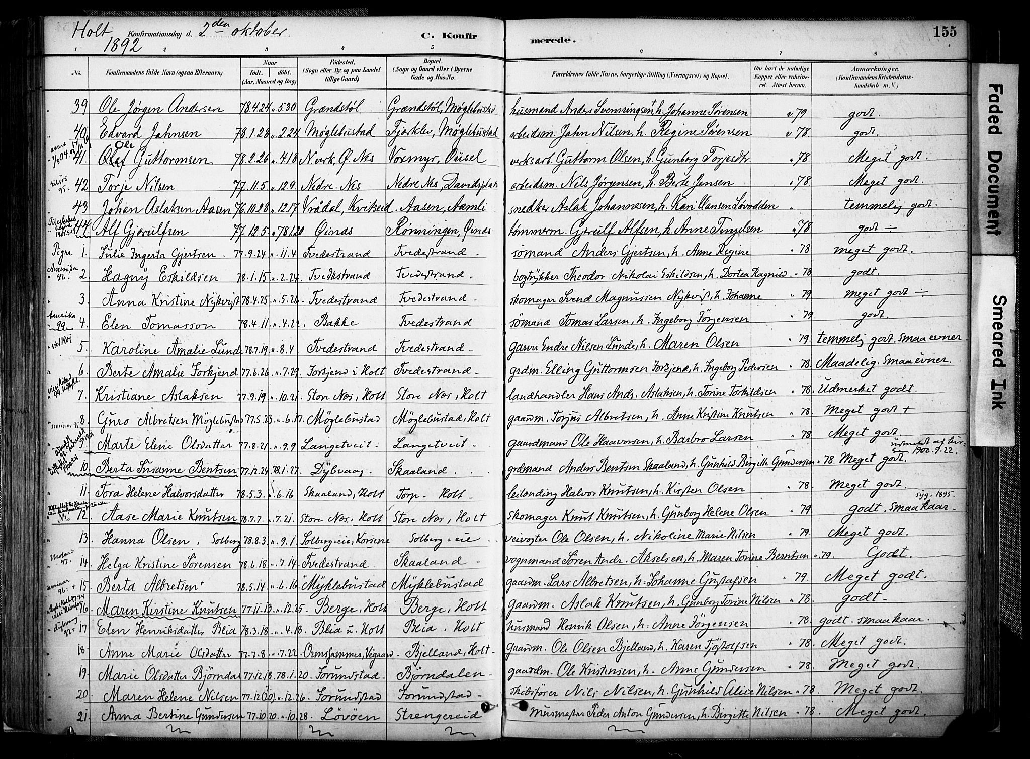 Holt sokneprestkontor, AV/SAK-1111-0021/F/Fa/L0012: Parish register (official) no. A 12, 1885-1907, p. 155