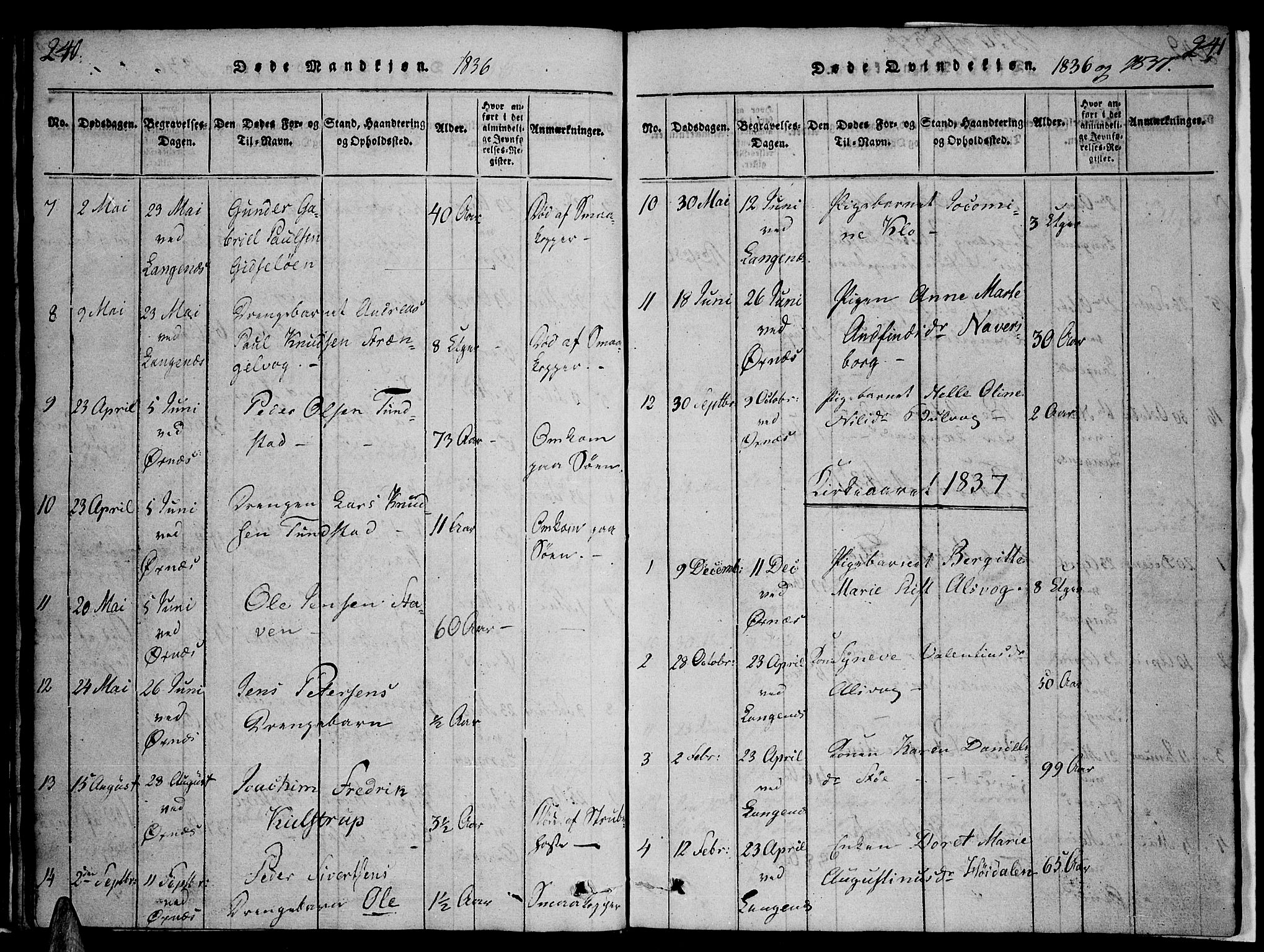 Ministerialprotokoller, klokkerbøker og fødselsregistre - Nordland, SAT/A-1459/893/L1331: Parish register (official) no. 893A04, 1820-1840, p. 240-241