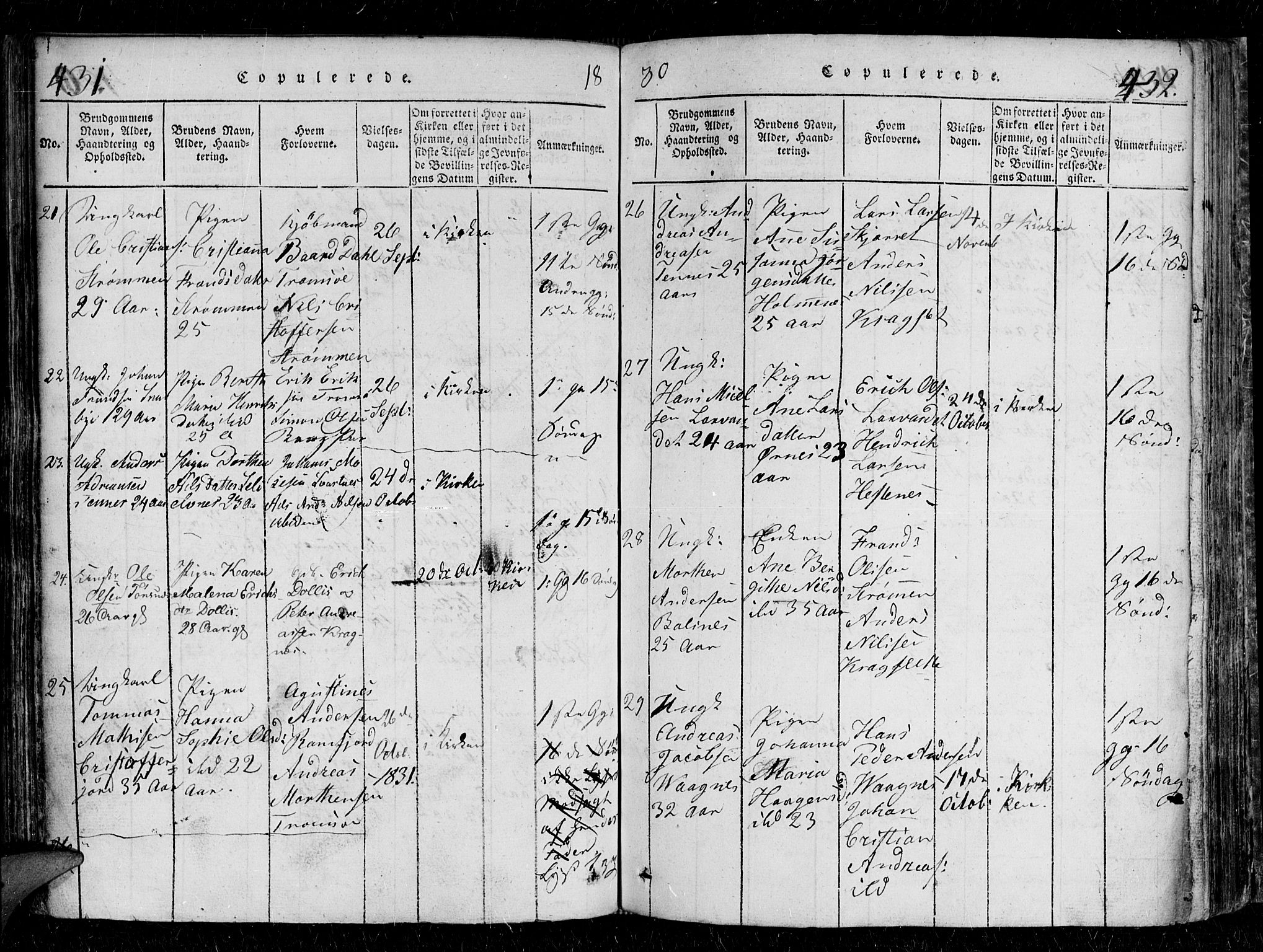 Tromsø sokneprestkontor/stiftsprosti/domprosti, AV/SATØ-S-1343/G/Gb/L0001klokker: Parish register (copy) no. 1, 1821-1833, p. 431-432