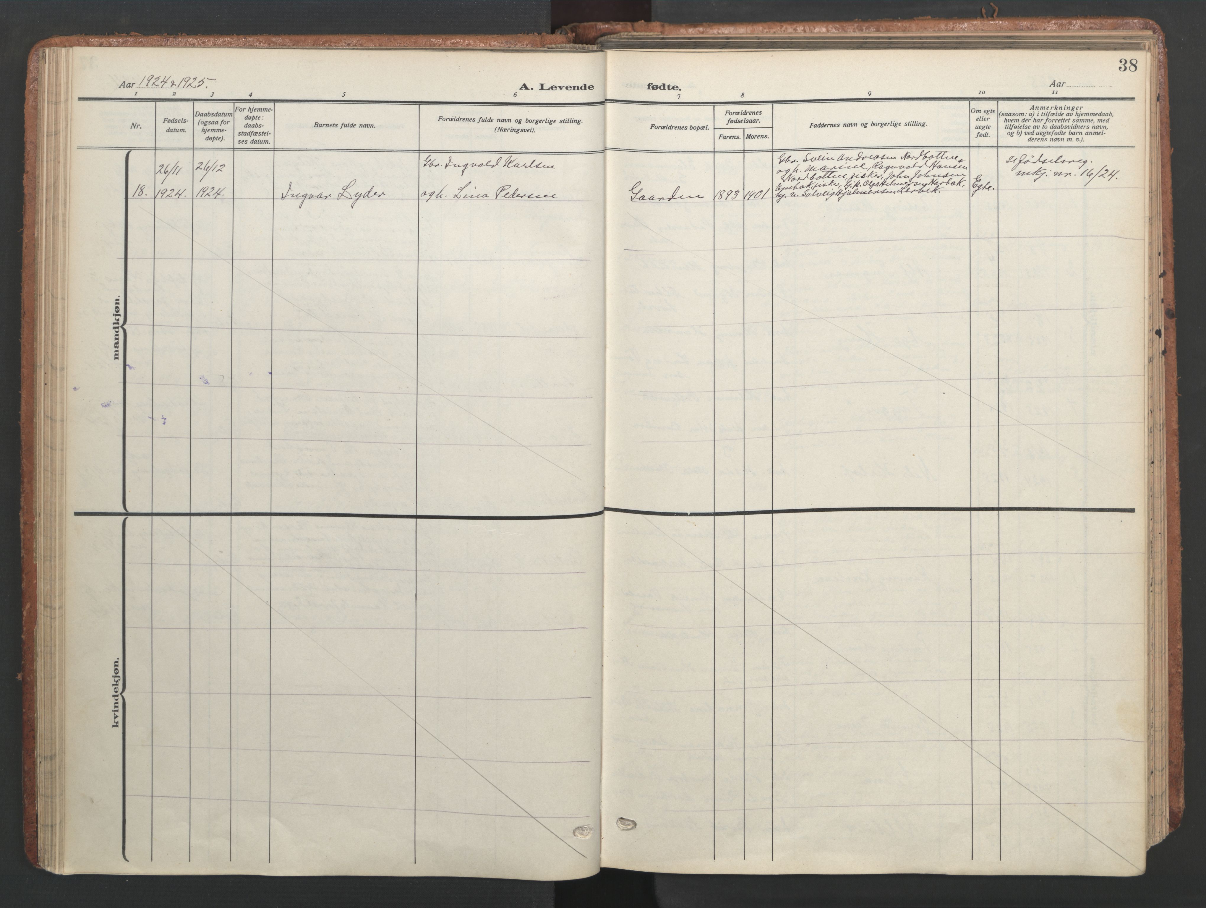 Ministerialprotokoller, klokkerbøker og fødselsregistre - Sør-Trøndelag, SAT/A-1456/656/L0694: Parish register (official) no. 656A03, 1914-1931, p. 38