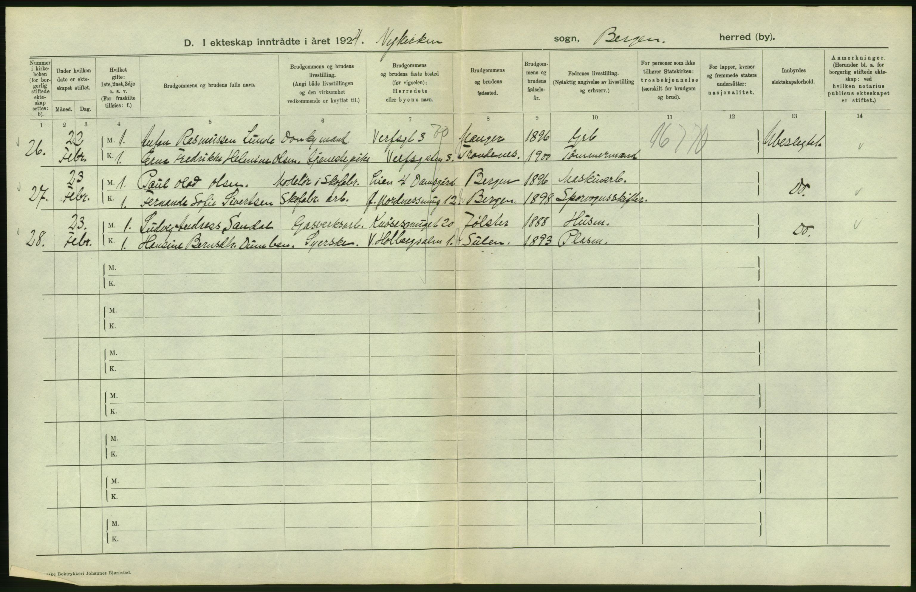 Statistisk sentralbyrå, Sosiodemografiske emner, Befolkning, RA/S-2228/D/Df/Dfc/Dfcd/L0028: Bergen: Gifte, døde., 1924, p. 116