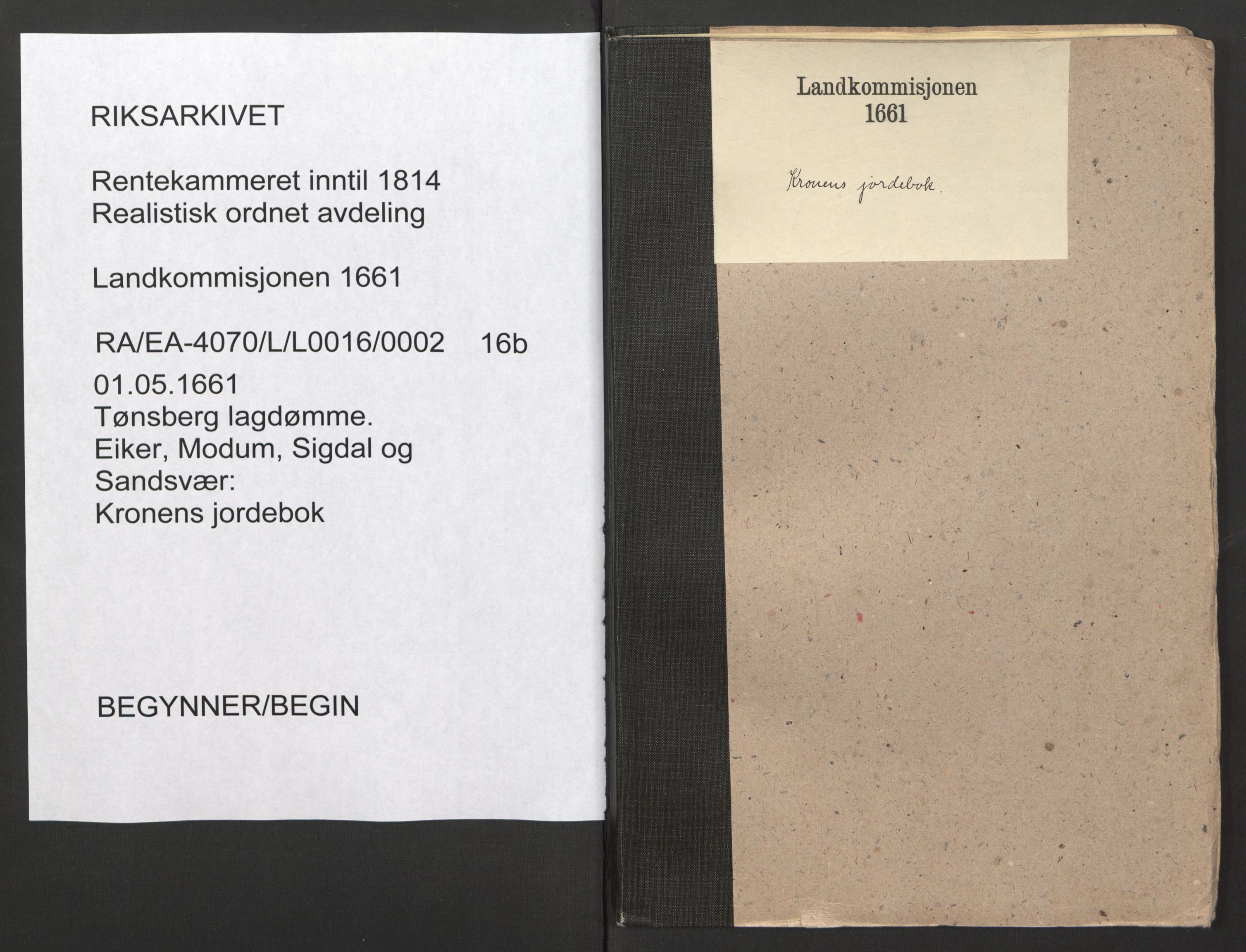 Rentekammeret inntil 1814, Realistisk ordnet avdeling, AV/RA-EA-4070/L/L0016/0002: Tønsberg lagdømme. Eiker, Modum, Sigdal og Sandsvær: / Kronens jordebok, 1661