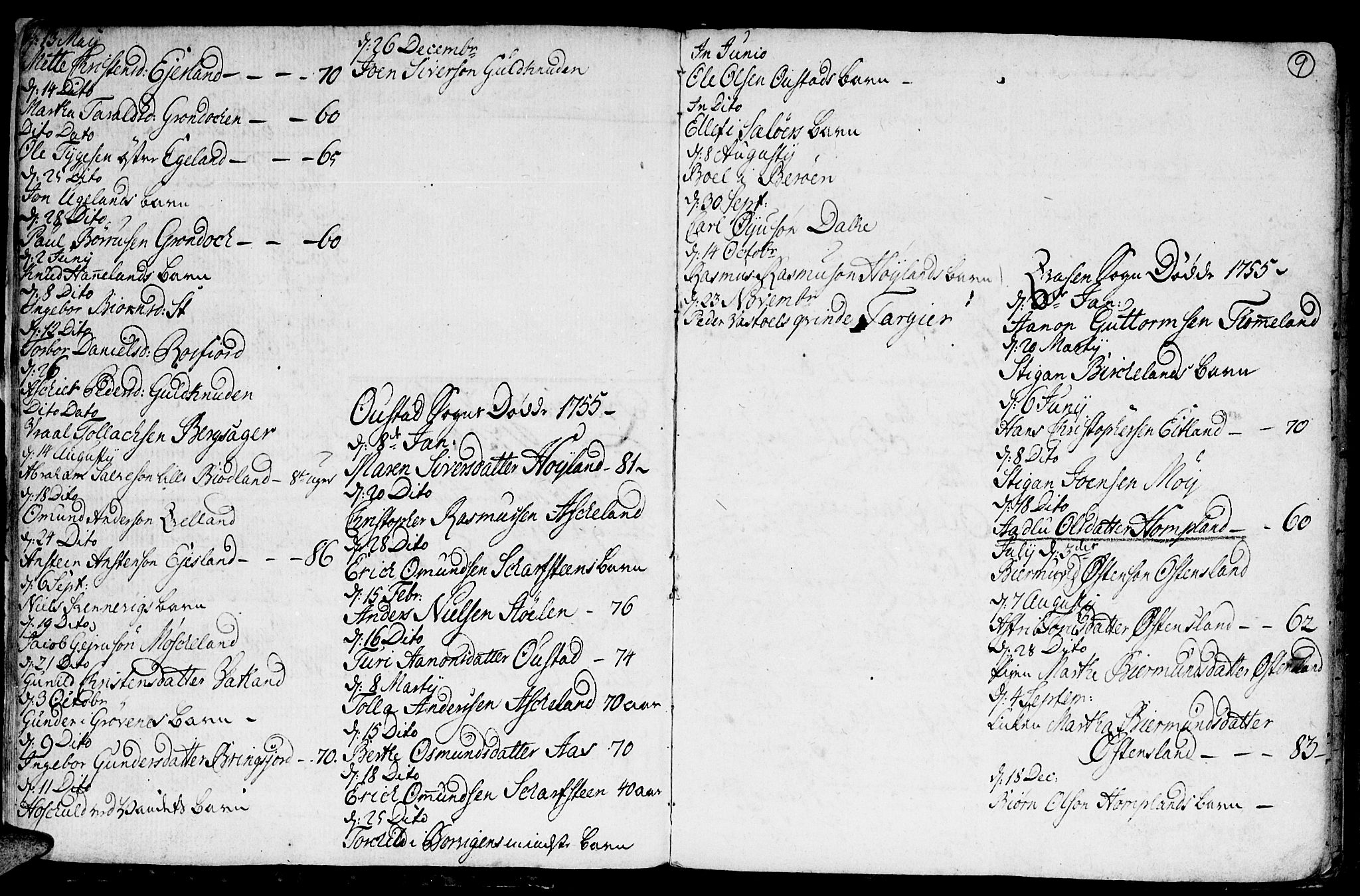 Lyngdal sokneprestkontor, AV/SAK-1111-0029/F/Fa/Fac/L0003: Parish register (official) no. A 3, 1750-1803, p. 9