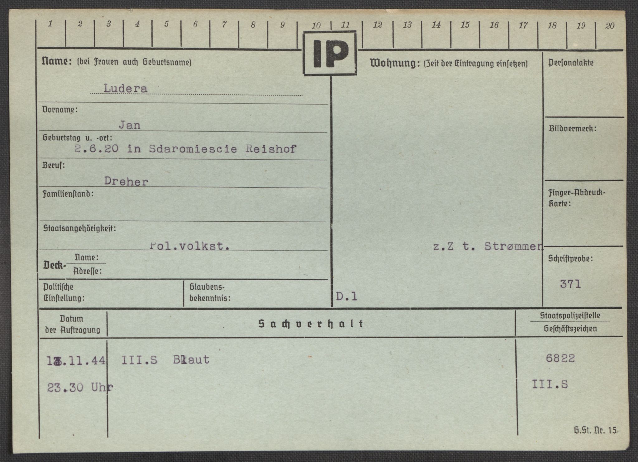 Befehlshaber der Sicherheitspolizei und des SD, AV/RA-RAFA-5969/E/Ea/Eaa/L0006: Register over norske fanger i Møllergata 19: Kj-Lund, 1940-1945, p. 1269