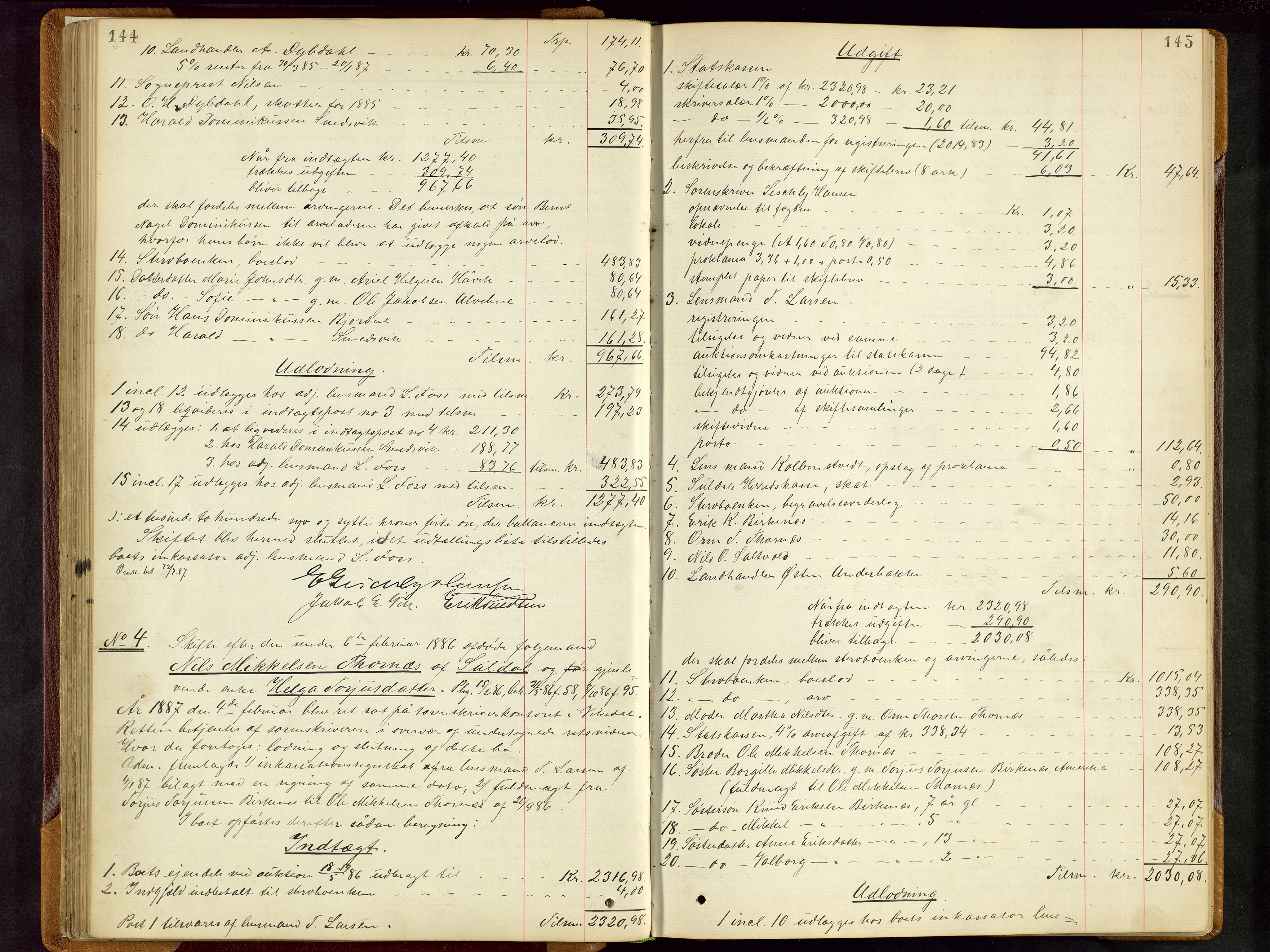 Ryfylke tingrett, AV/SAST-A-100055/001/IV/IVD/L0028: Skifteprotokoll, register i protokollen, 1885-1893, p. 144-145