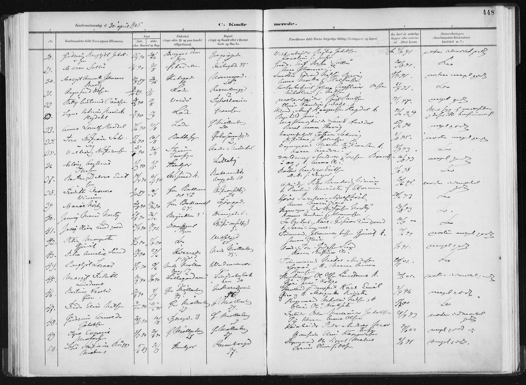 Ministerialprotokoller, klokkerbøker og fødselsregistre - Sør-Trøndelag, AV/SAT-A-1456/604/L0200: Parish register (official) no. 604A20II, 1901-1908, p. 448