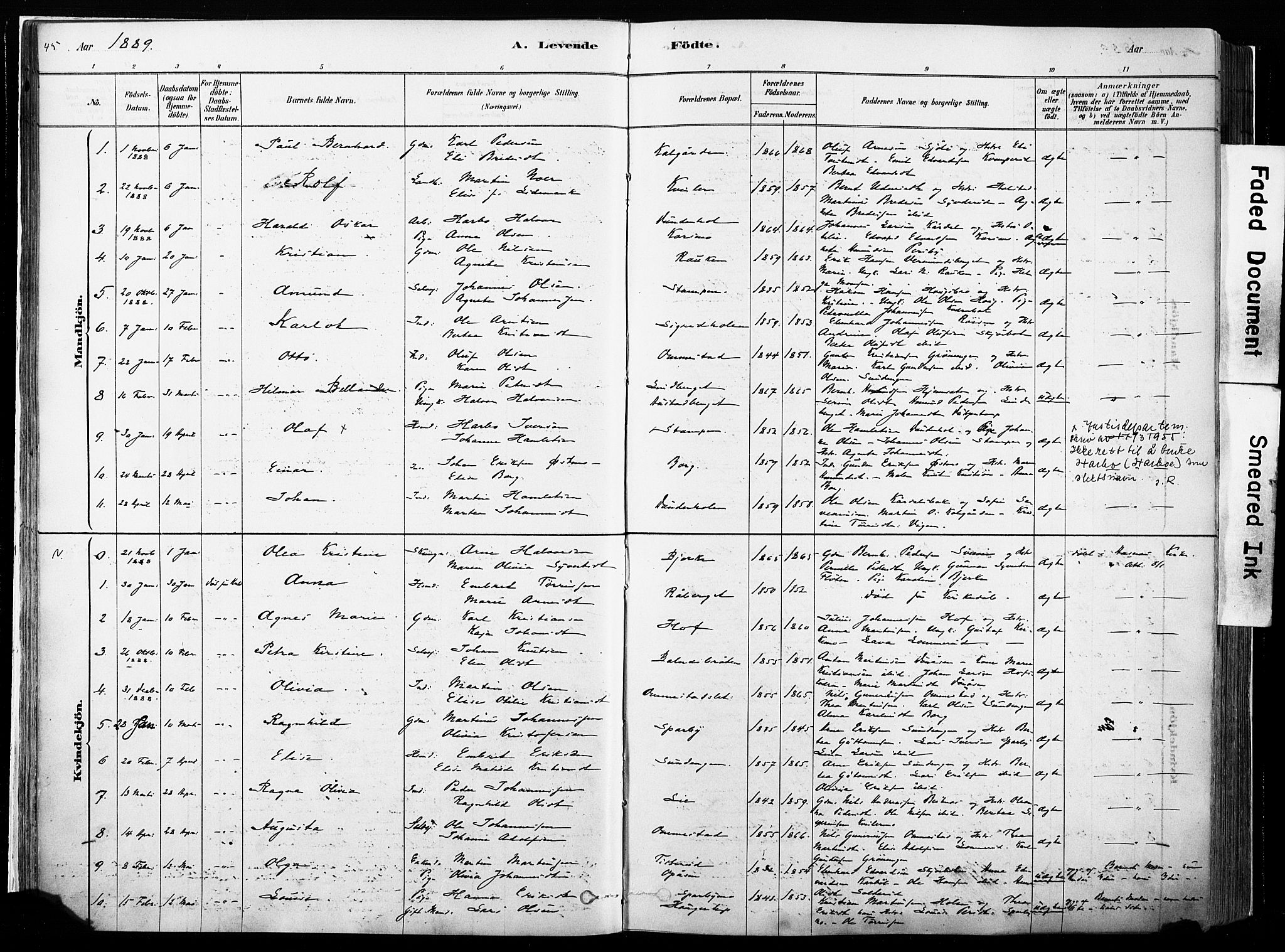 Hof prestekontor, SAH/PREST-038/H/Ha/Haa/L0010: Parish register (official) no. 10, 1878-1909, p. 45