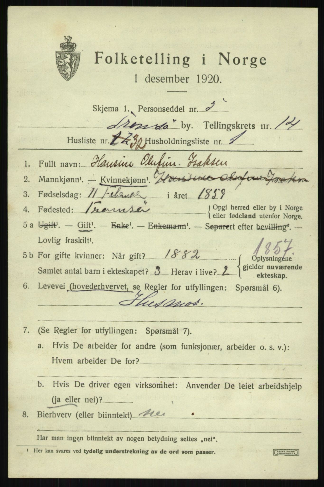 SATØ, 1920 census for Tromsø, 1920, p. 26929