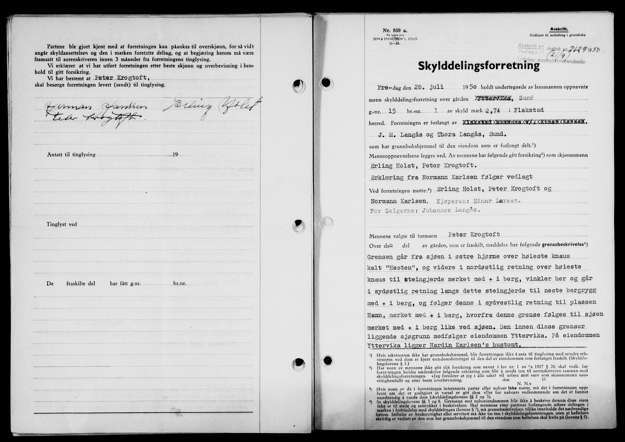 Lofoten sorenskriveri, SAT/A-0017/1/2/2C/L0024a: Mortgage book no. 24a, 1950-1950, Diary no: : 2629/1950