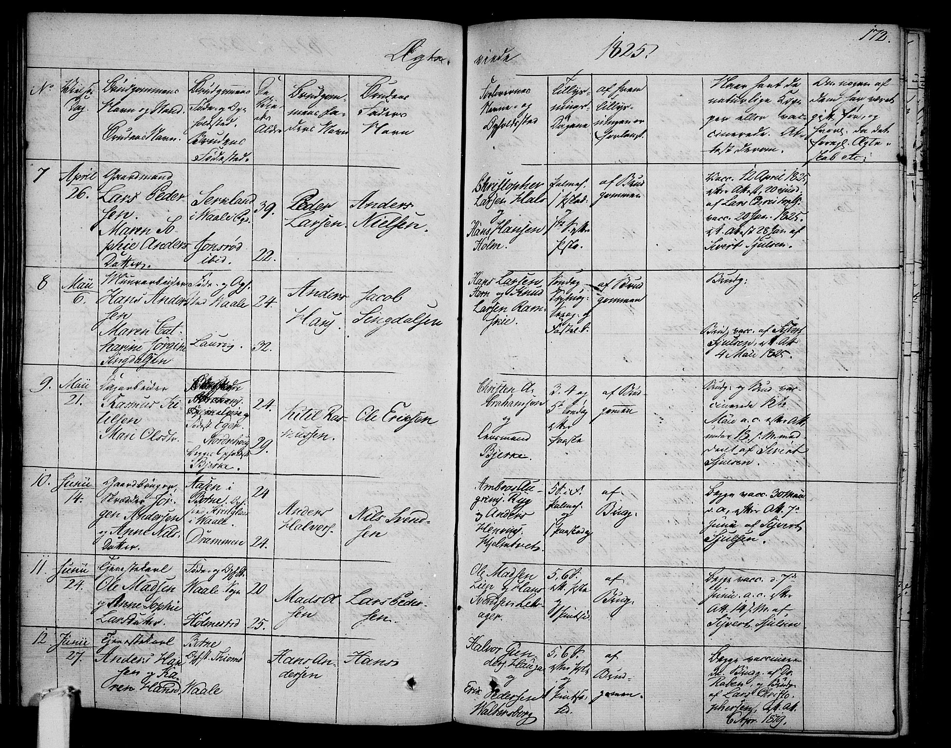 Våle kirkebøker, SAKO/A-334/F/Fa/L0008: Parish register (official) no. I 8, 1824-1844, p. 172