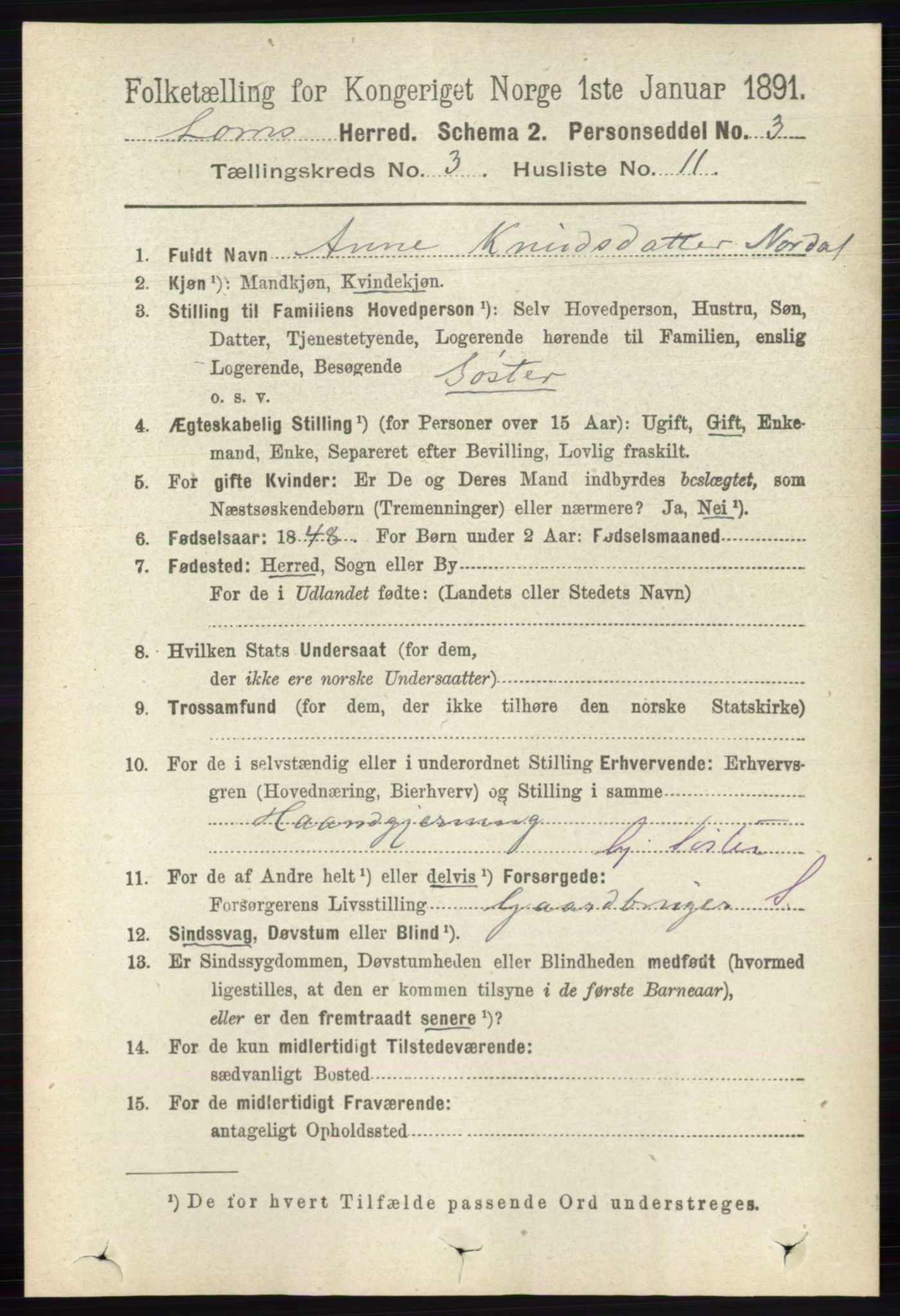 RA, 1891 census for 0514 Lom, 1891, p. 1316