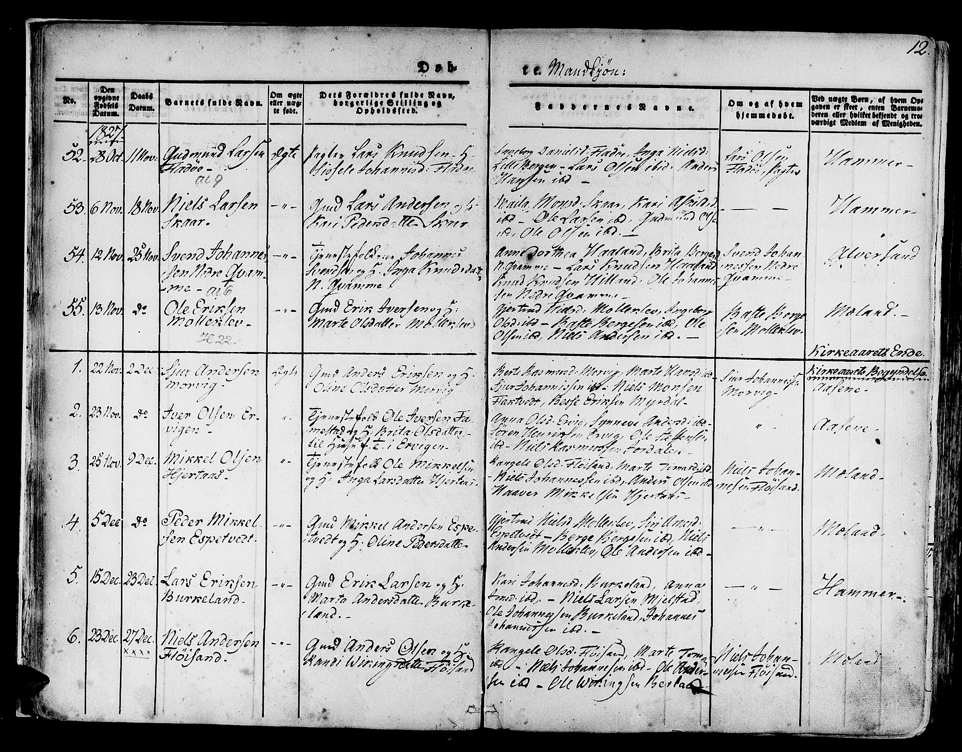 Hamre sokneprestembete, AV/SAB-A-75501/H/Ha/Haa/Haaa/L0011: Parish register (official) no. A 11, 1826-1834, p. 12