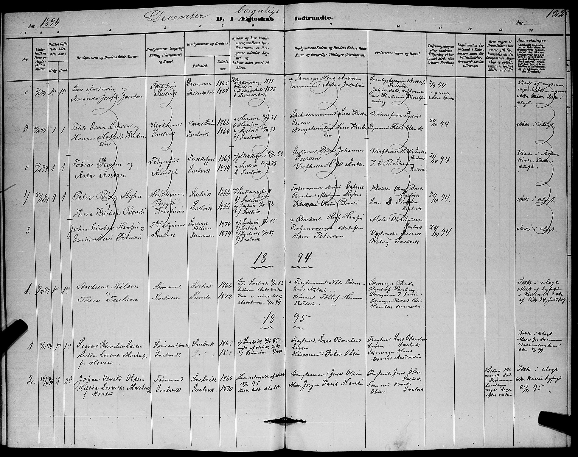 Strømm kirkebøker, AV/SAKO-A-322/G/Gb/L0001: Parish register (copy) no. II 1, 1889-1896, p. 122