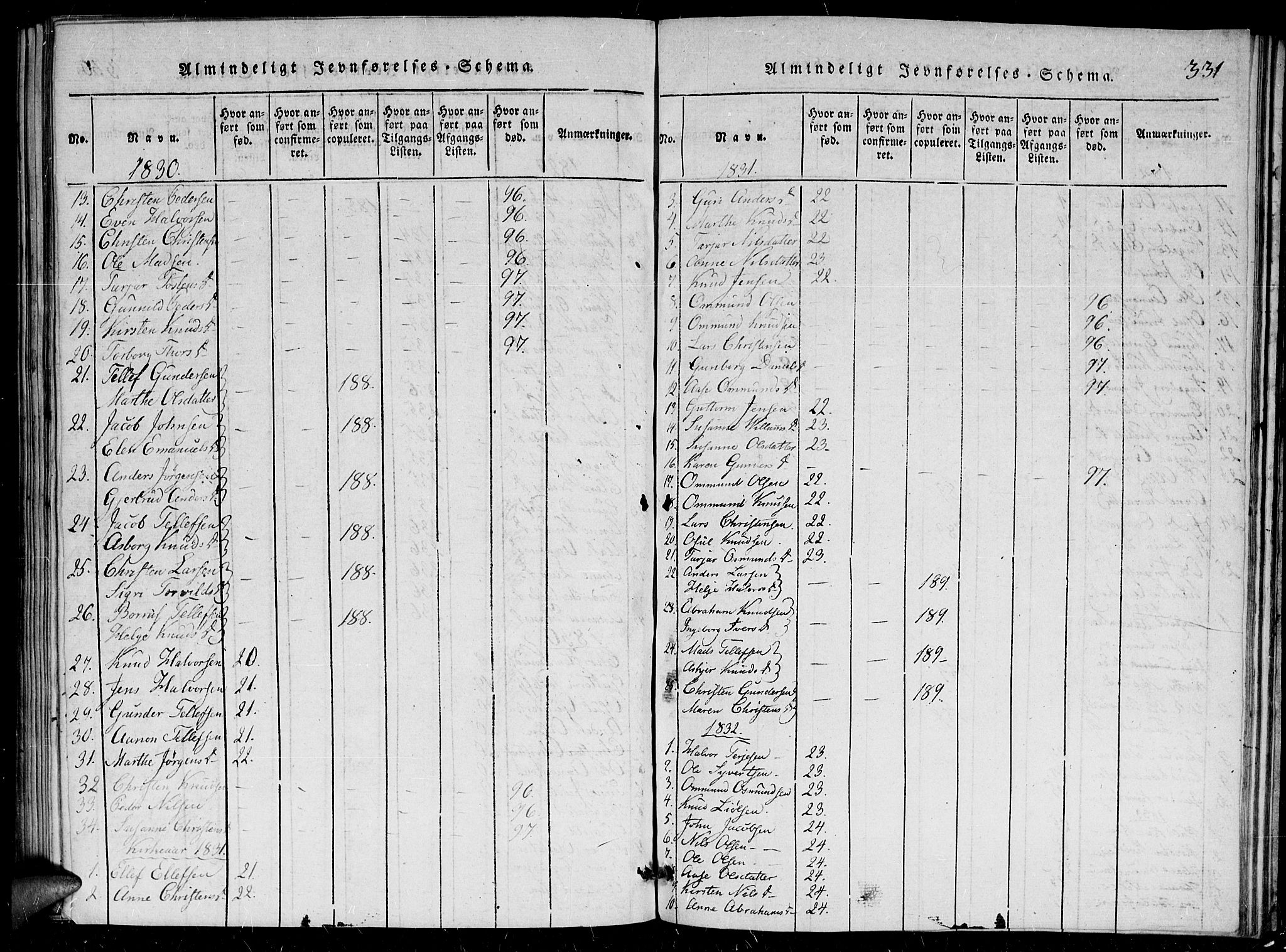 Herefoss sokneprestkontor, AV/SAK-1111-0019/F/Fa/Faa/L0001: Parish register (official) no. A 1, 1816-1860, p. 331