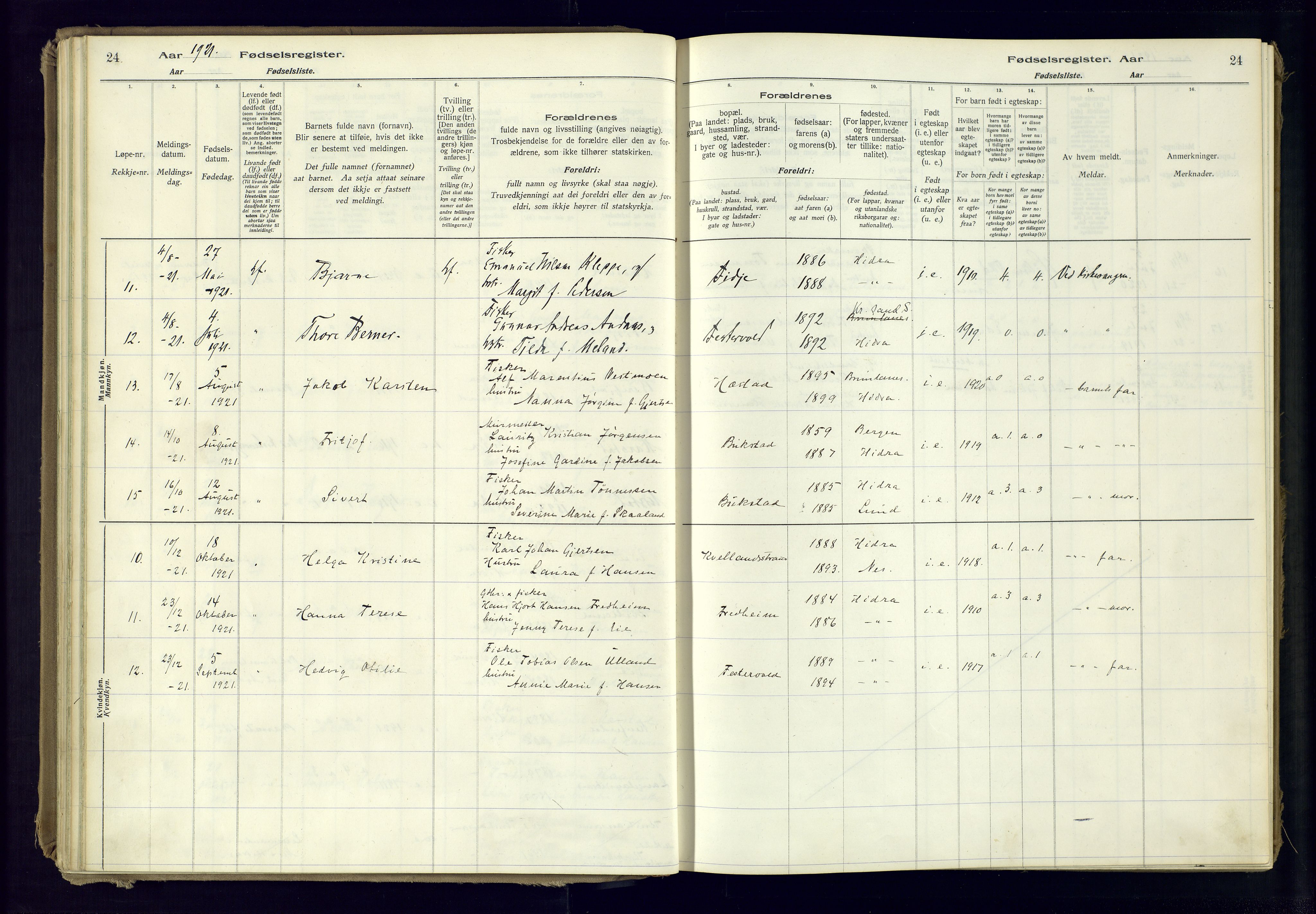 Flekkefjord sokneprestkontor, AV/SAK-1111-0012/J/Ja/L0007: Birth register no. 7, 1916-1982, p. 24