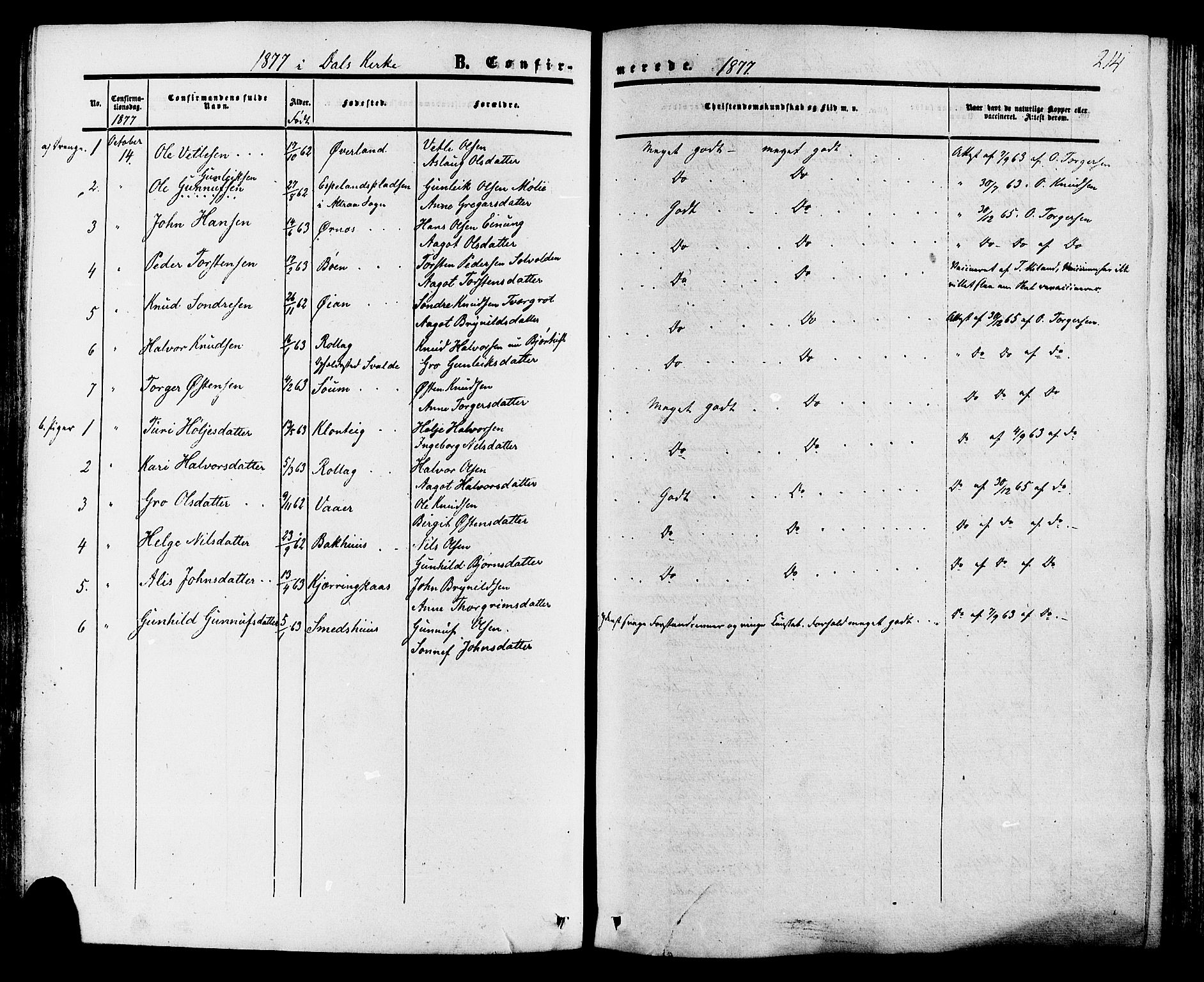 Tinn kirkebøker, SAKO/A-308/F/Fa/L0006: Parish register (official) no. I 6, 1857-1878, p. 214
