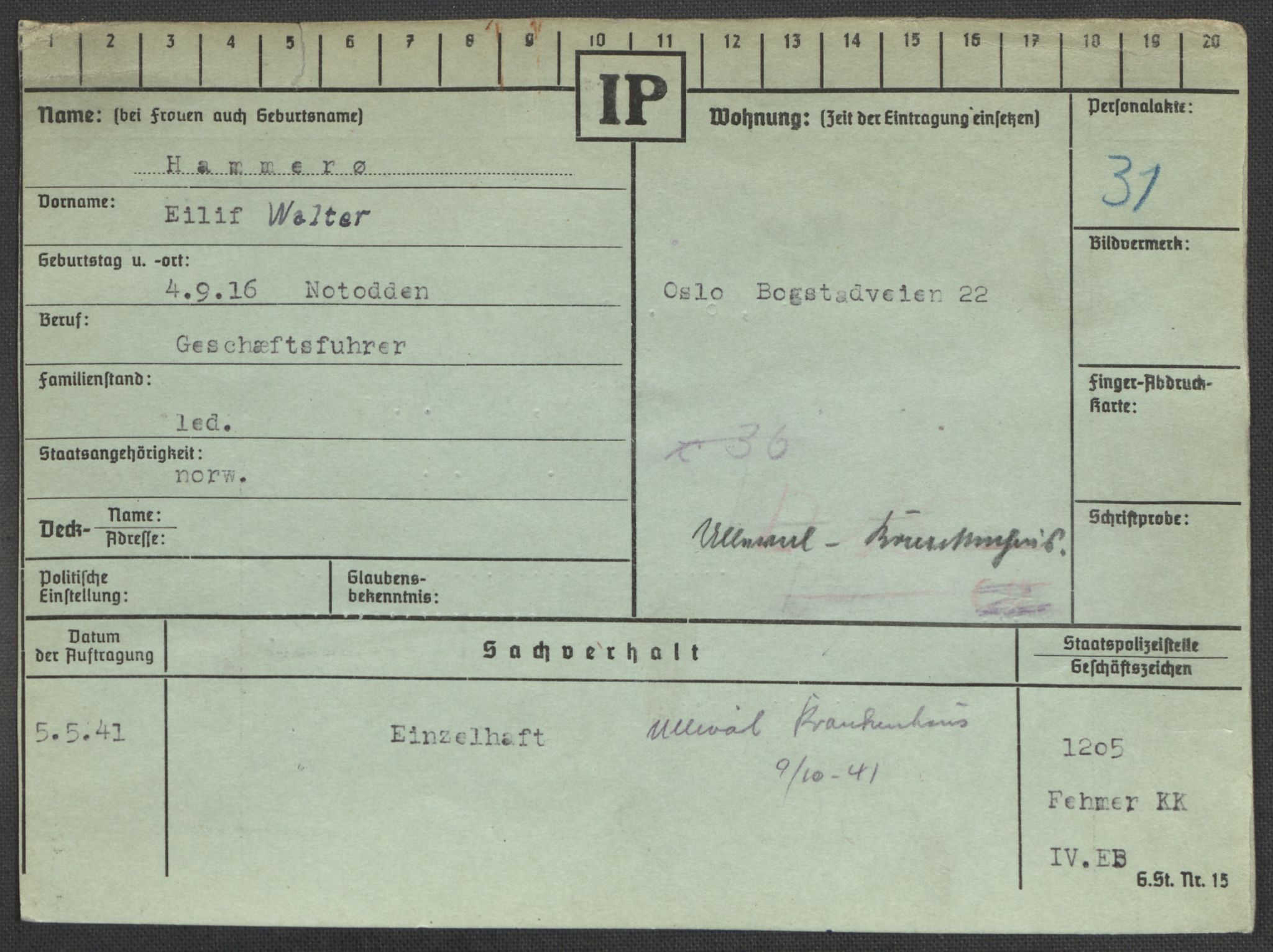 Befehlshaber der Sicherheitspolizei und des SD, AV/RA-RAFA-5969/E/Ea/Eaa/L0004: Register over norske fanger i Møllergata 19: Hal-Hæ, 1940-1945, p. 110