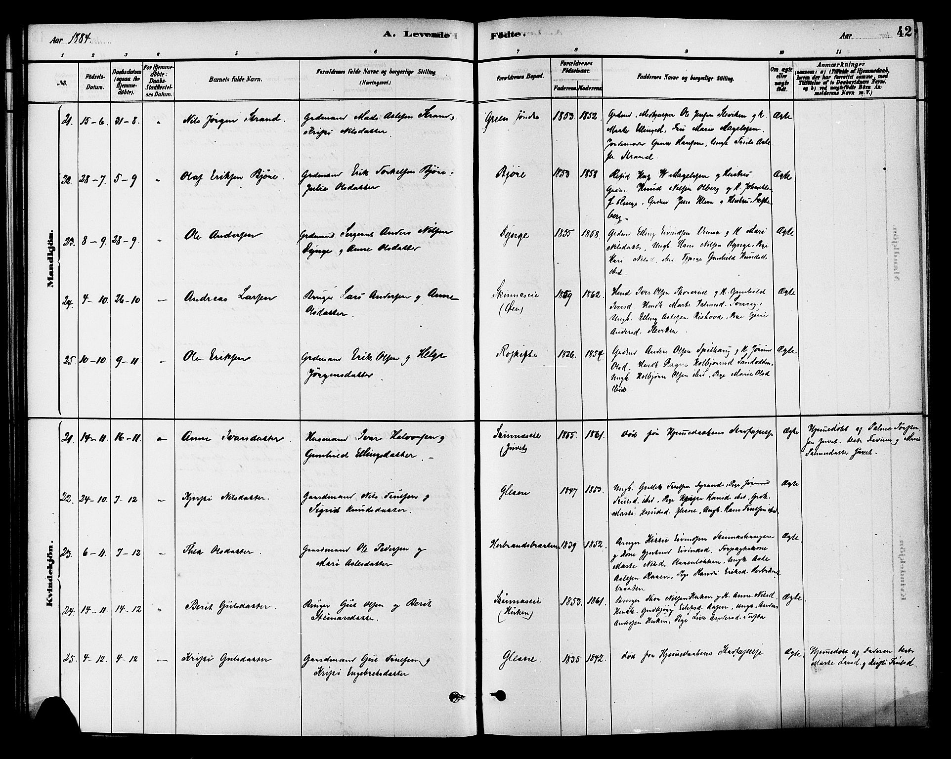 Krødsherad kirkebøker, AV/SAKO-A-19/G/Ga/L0001: Parish register (copy) no. 1, 1879-1893, p. 42