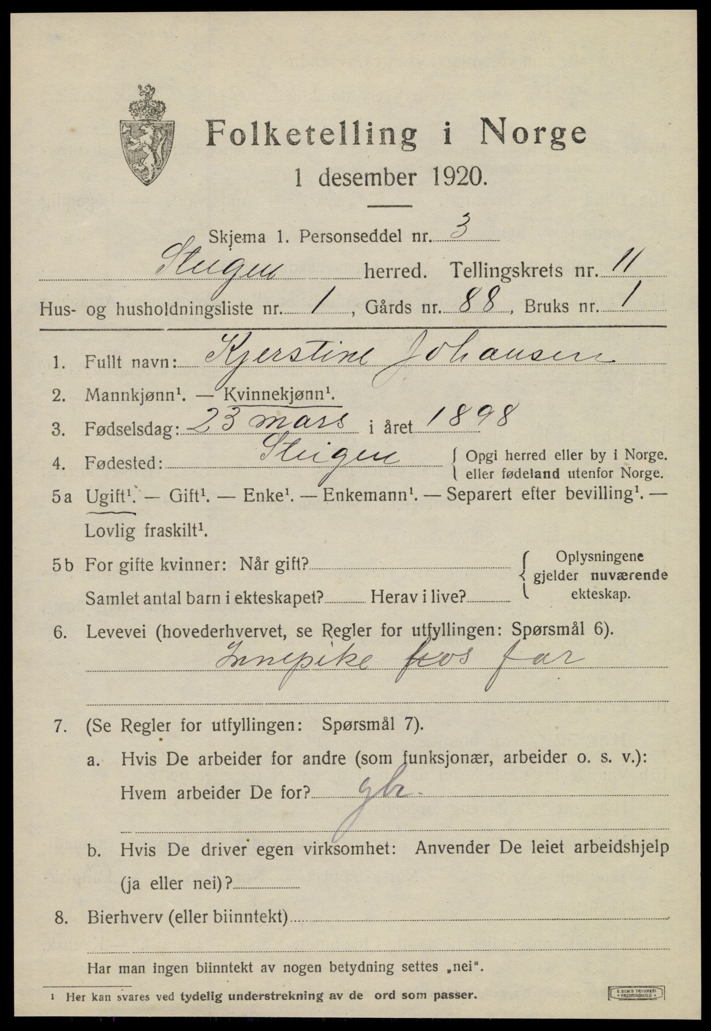 SAT, 1920 census for Steigen, 1920, p. 4418