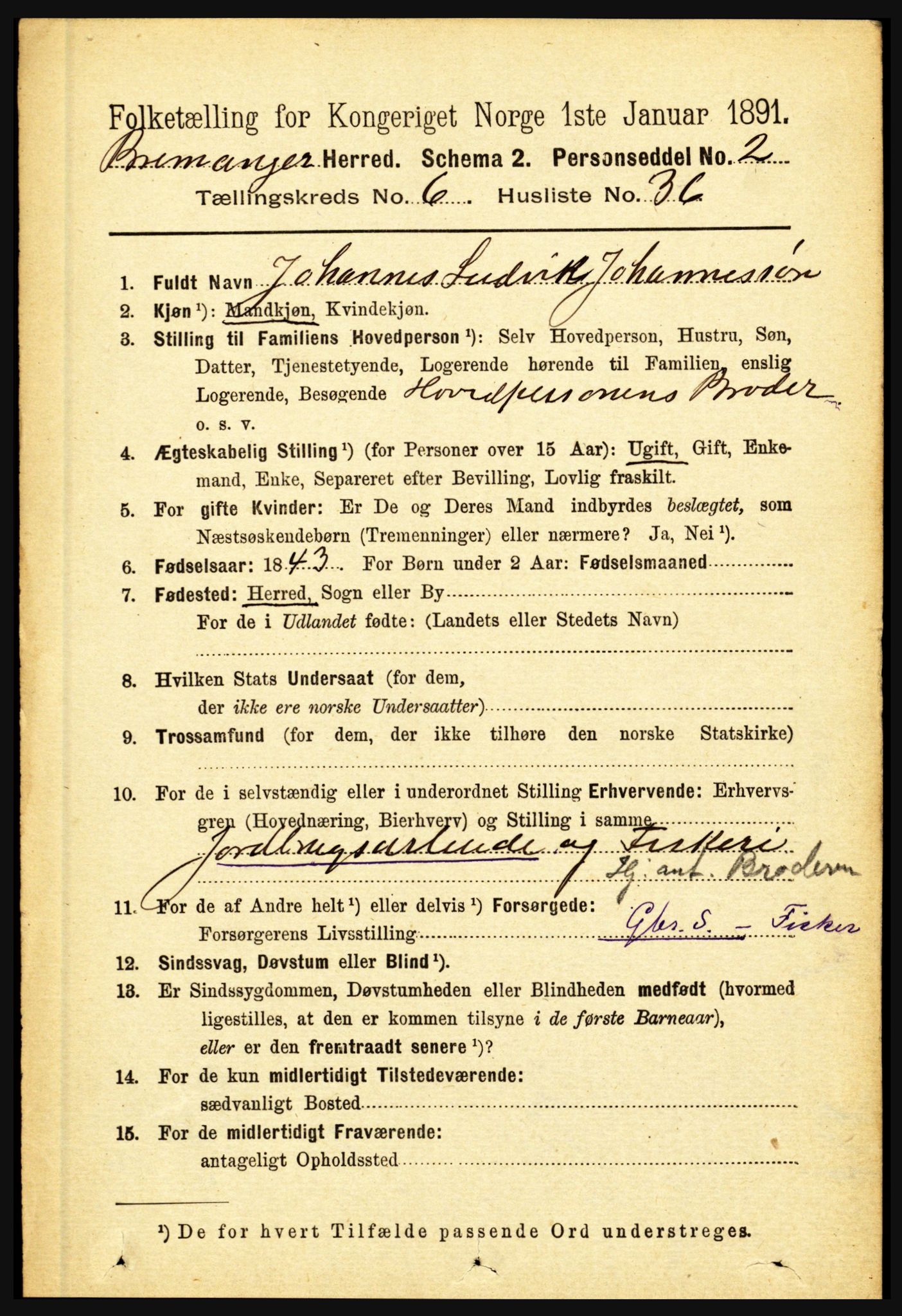 RA, 1891 census for 1438 Bremanger, 1891, p. 2593