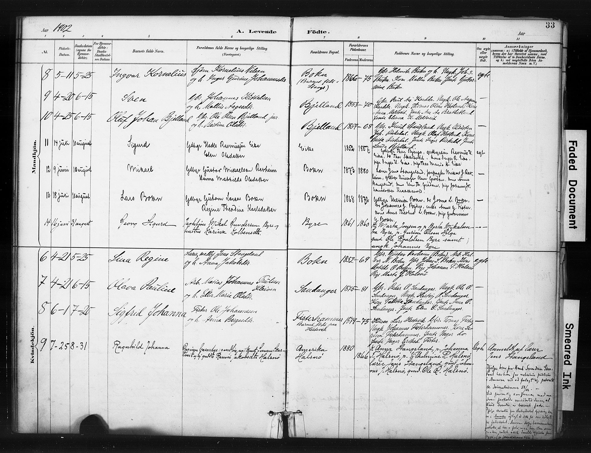 Hjelmeland sokneprestkontor, SAST/A-101843/01/IV/L0015: Parish register (official) no. A 15, 1887-1910, p. 33