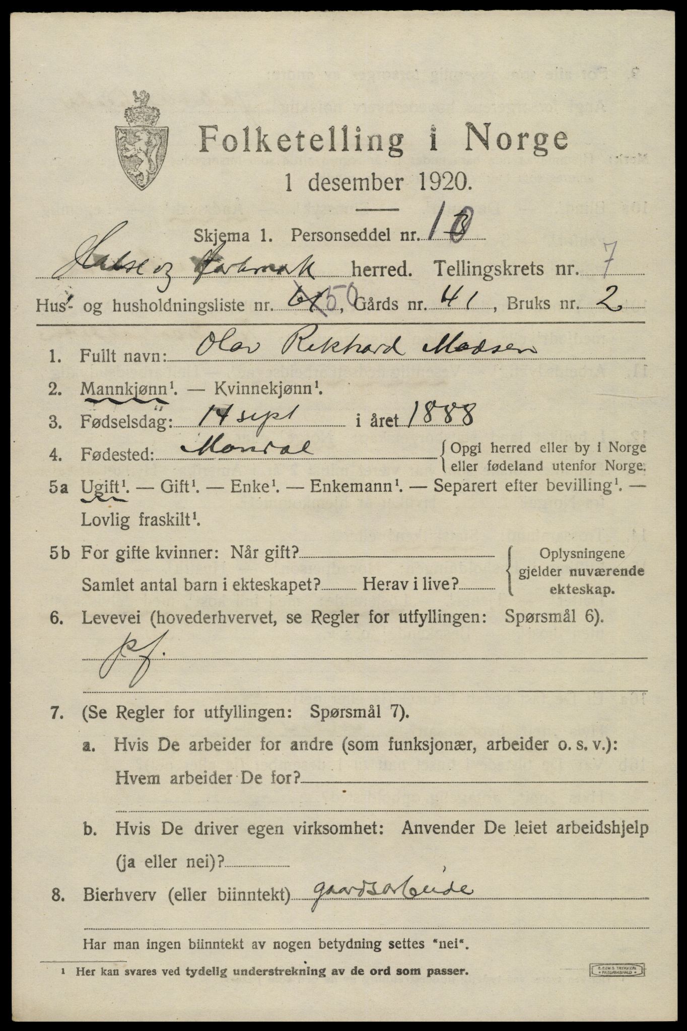 SAK, 1920 census for Halse og Harkmark, 1920, p. 4237