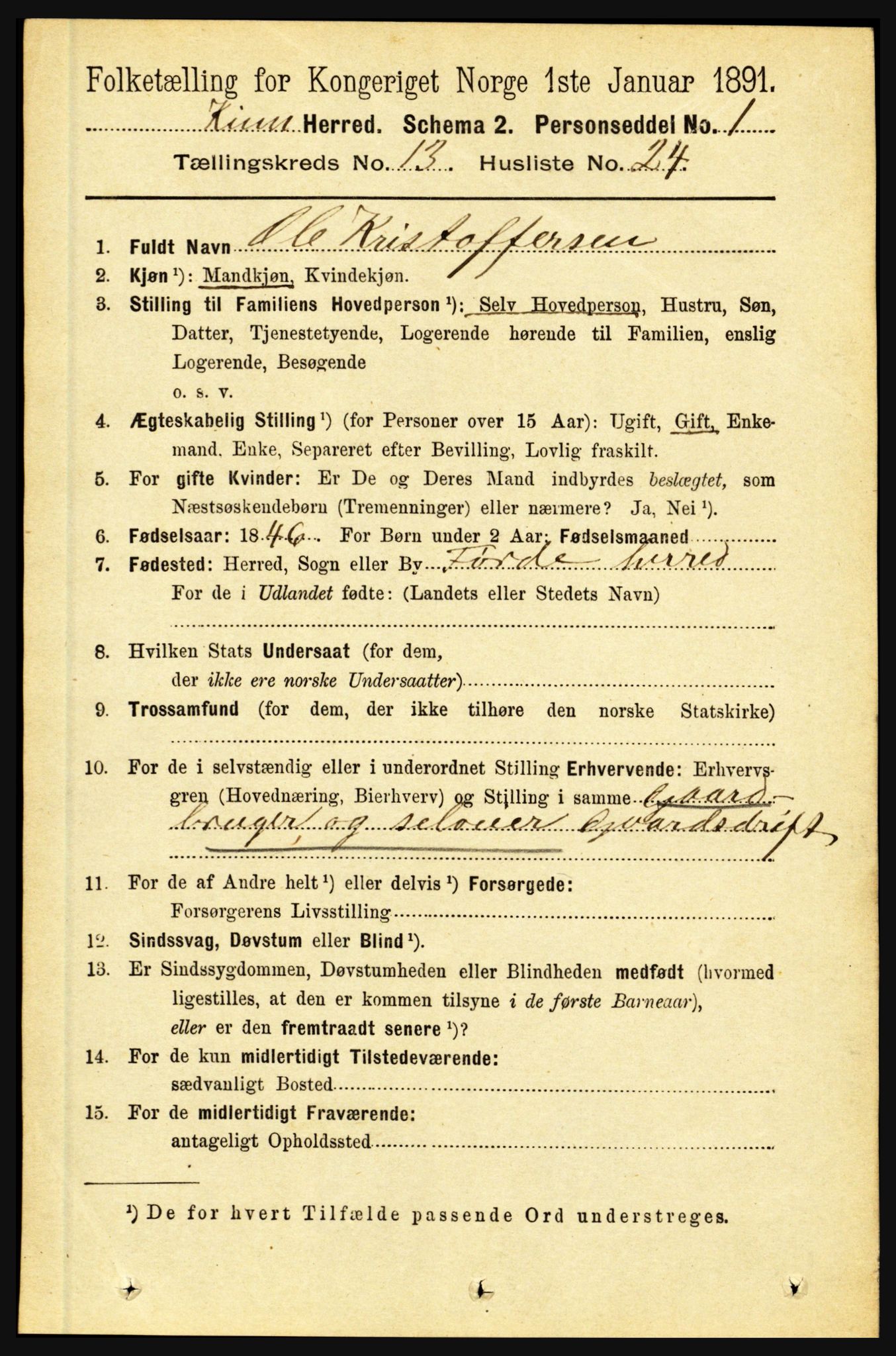 RA, 1891 census for 1437 Kinn, 1891, p. 5224