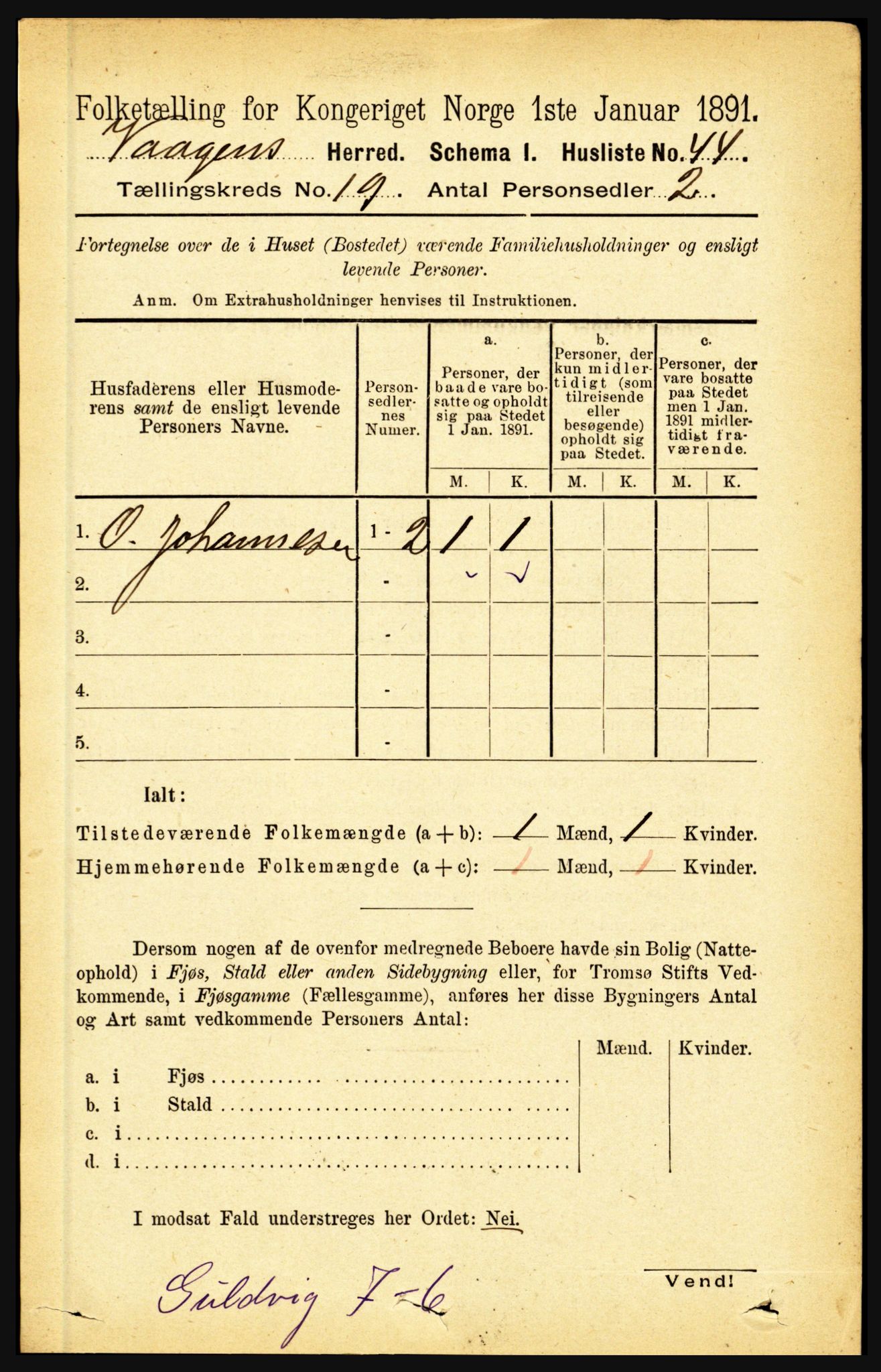 RA, 1891 census for 1865 Vågan, 1891, p. 5498