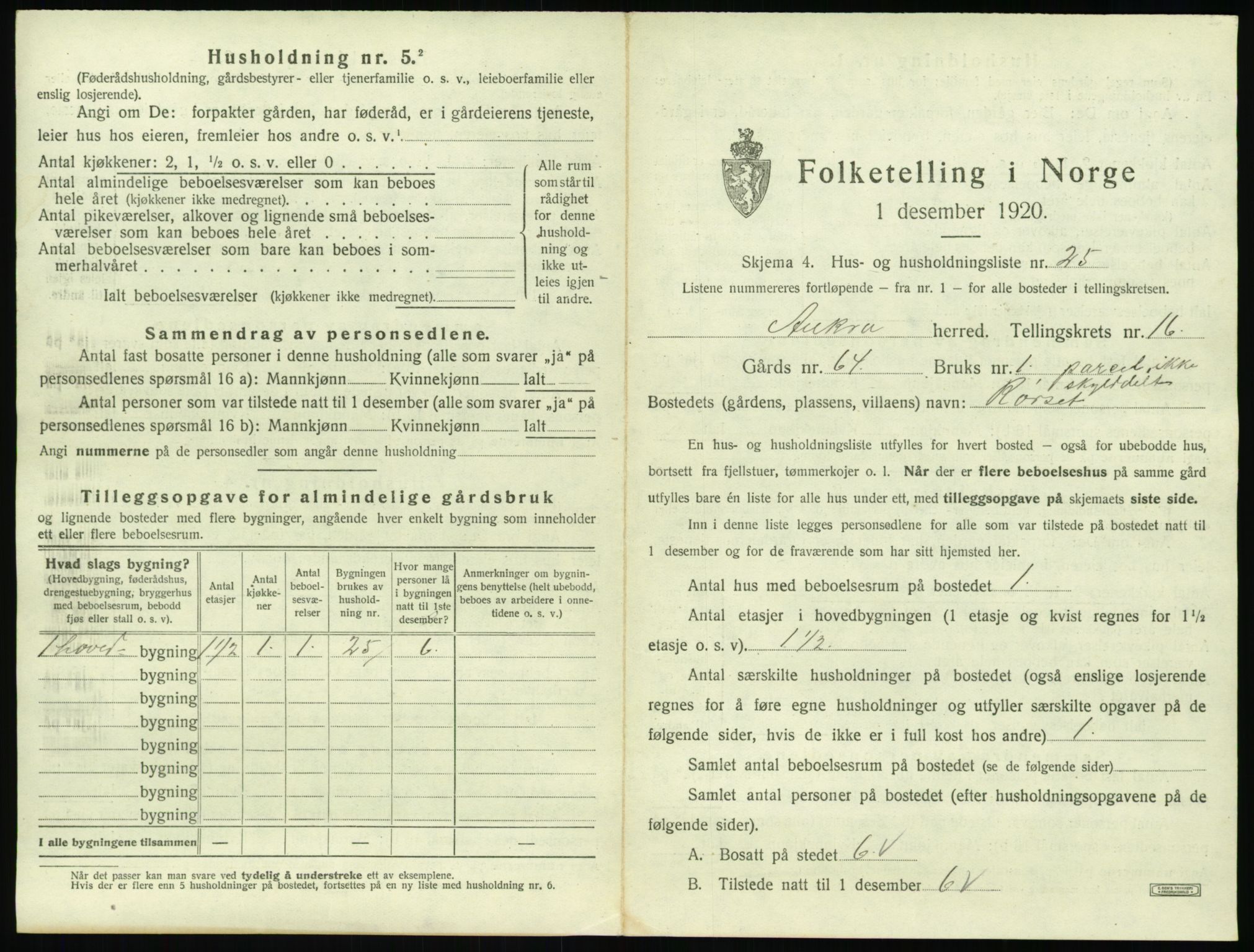 SAT, 1920 census for Aukra, 1920, p. 997