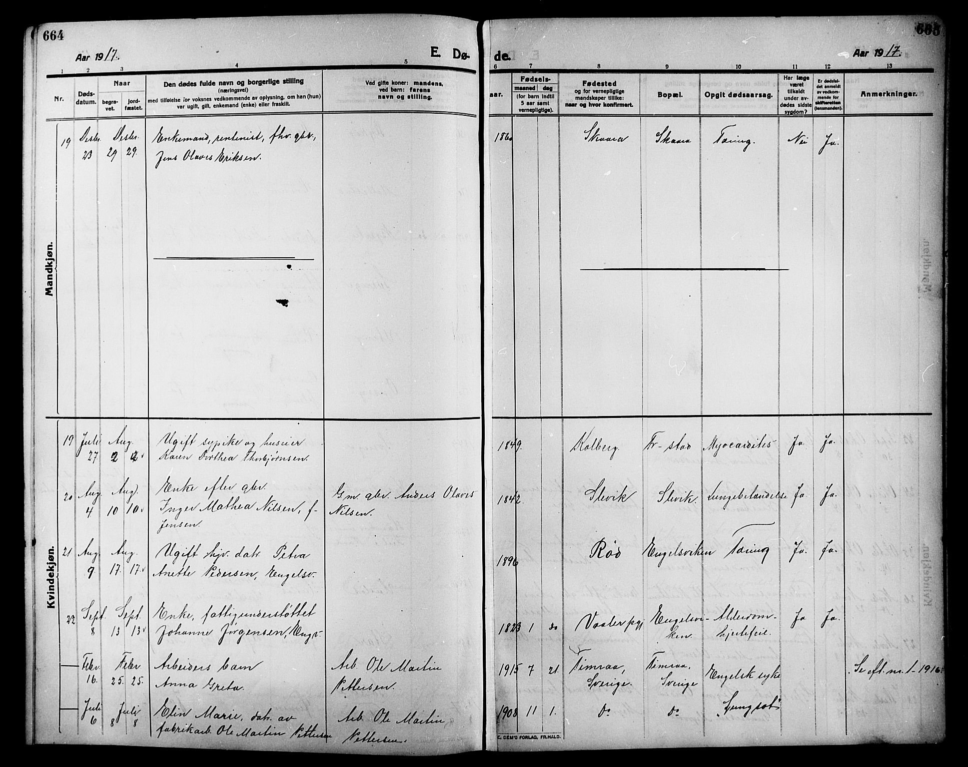 Onsøy prestekontor Kirkebøker, AV/SAO-A-10914/G/Ga/L0003: Parish register (copy) no. I 3, 1910-1926, p. 664-665