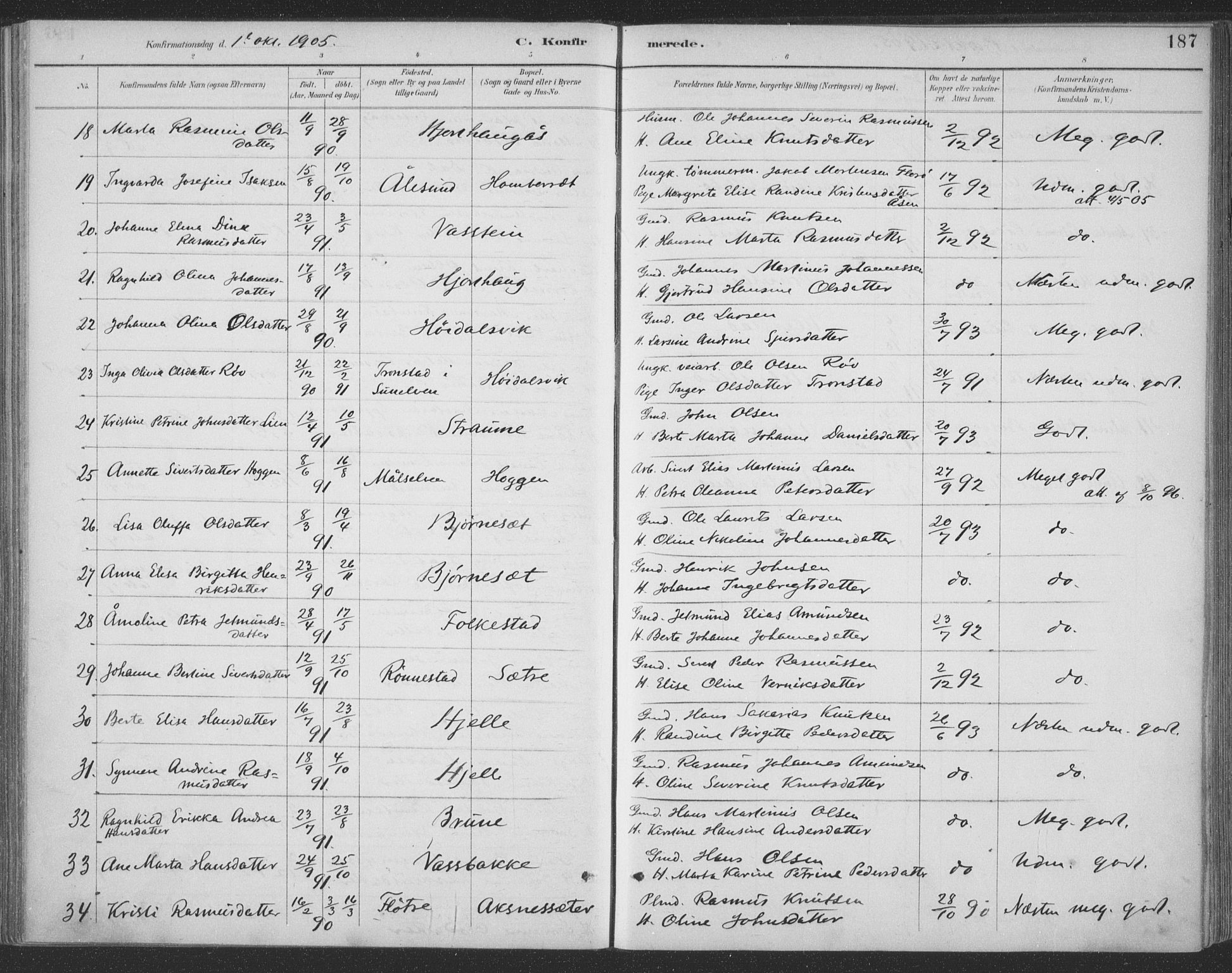 Ministerialprotokoller, klokkerbøker og fødselsregistre - Møre og Romsdal, AV/SAT-A-1454/511/L0142: Parish register (official) no. 511A09, 1891-1905, p. 187