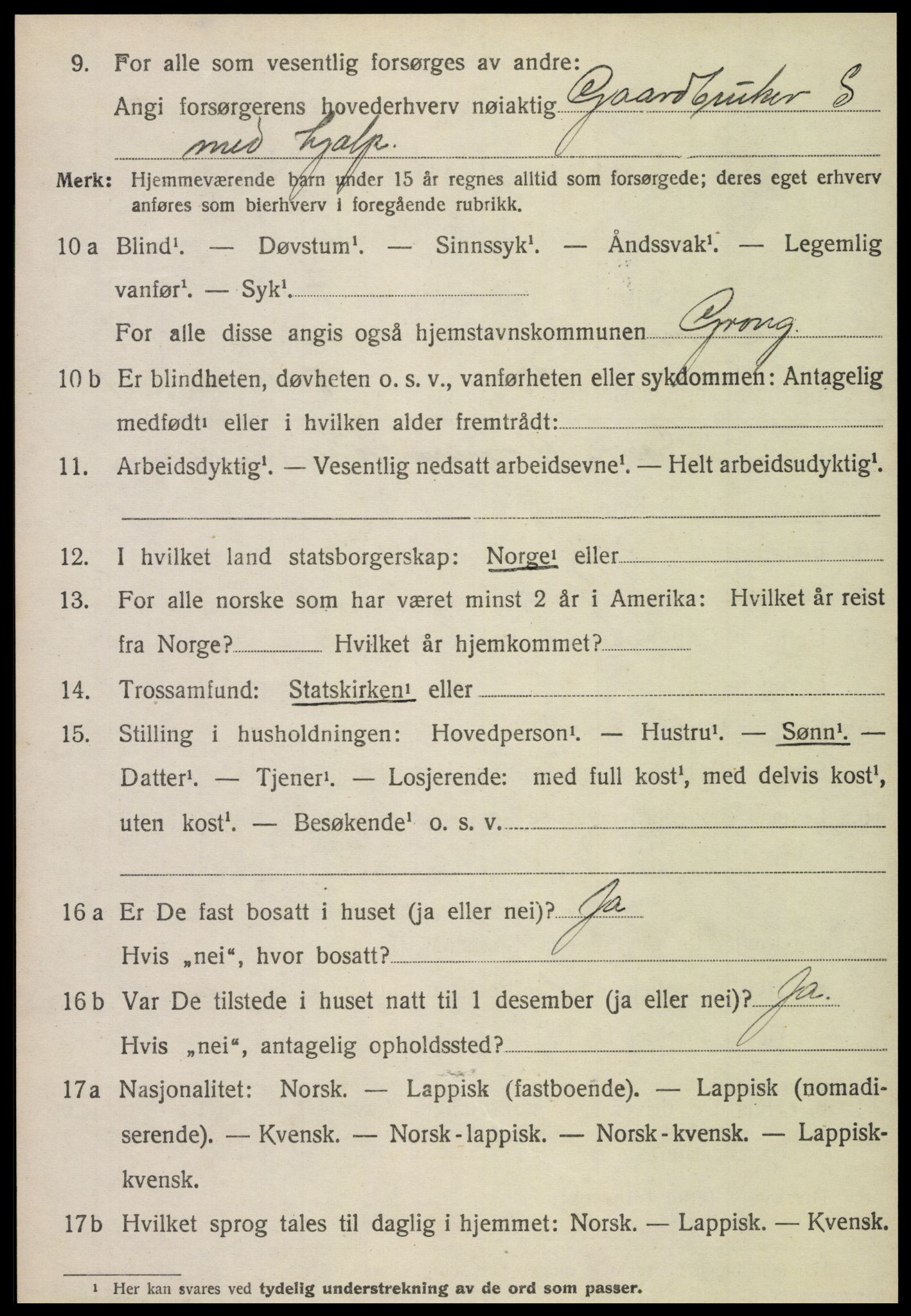 SAT, 1920 census for Grong, 1920, p. 1180