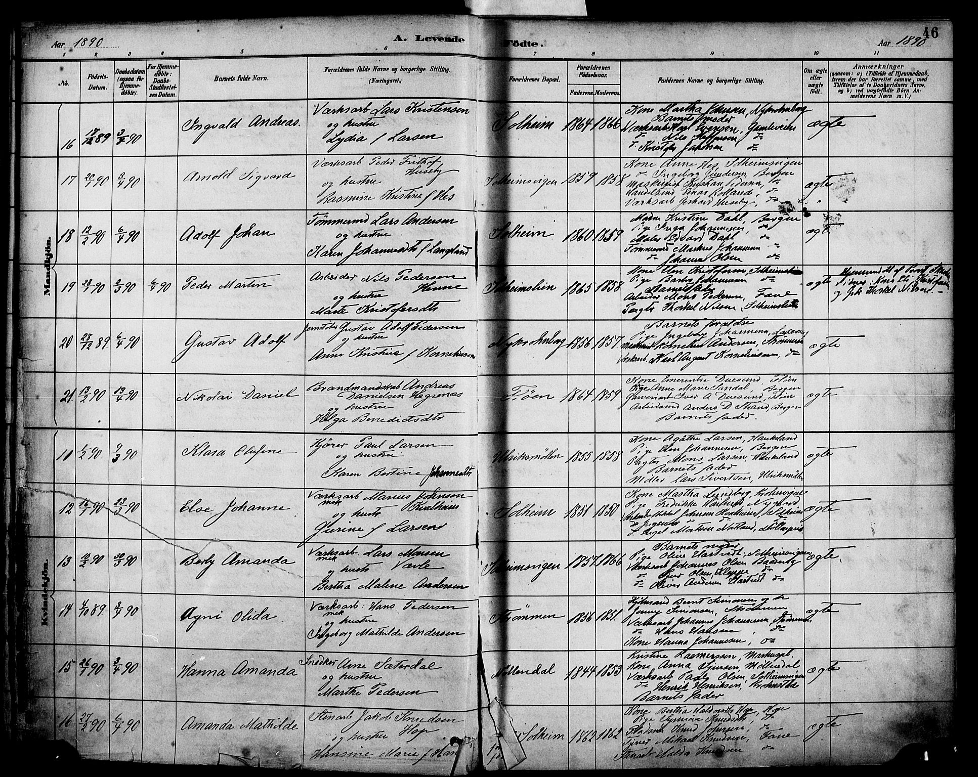 Årstad Sokneprestembete, AV/SAB-A-79301/H/Haa/L0001: Parish register (official) no. A 1, 1886-1901, p. 46