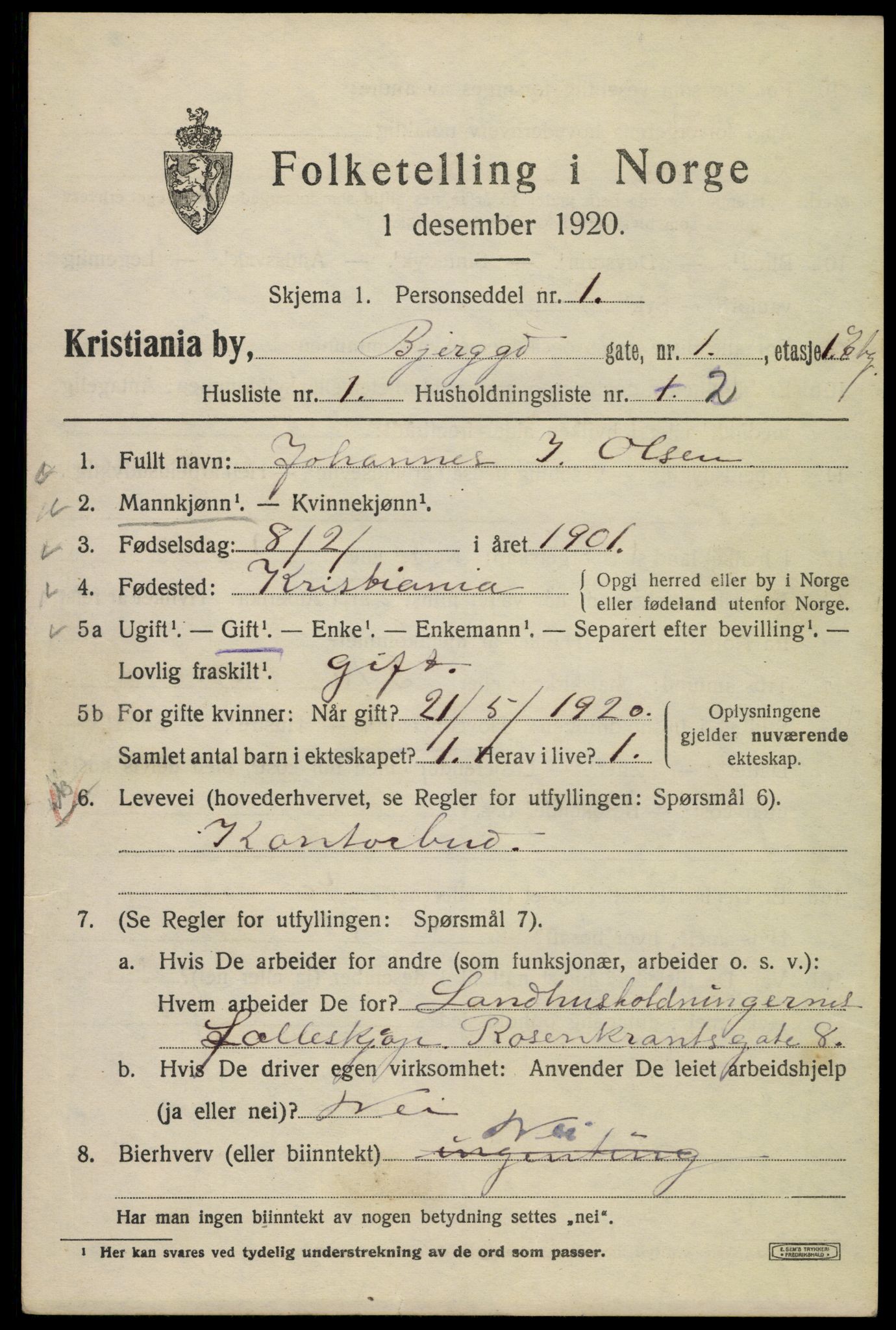 SAO, 1920 census for Kristiania, 1920, p. 157395