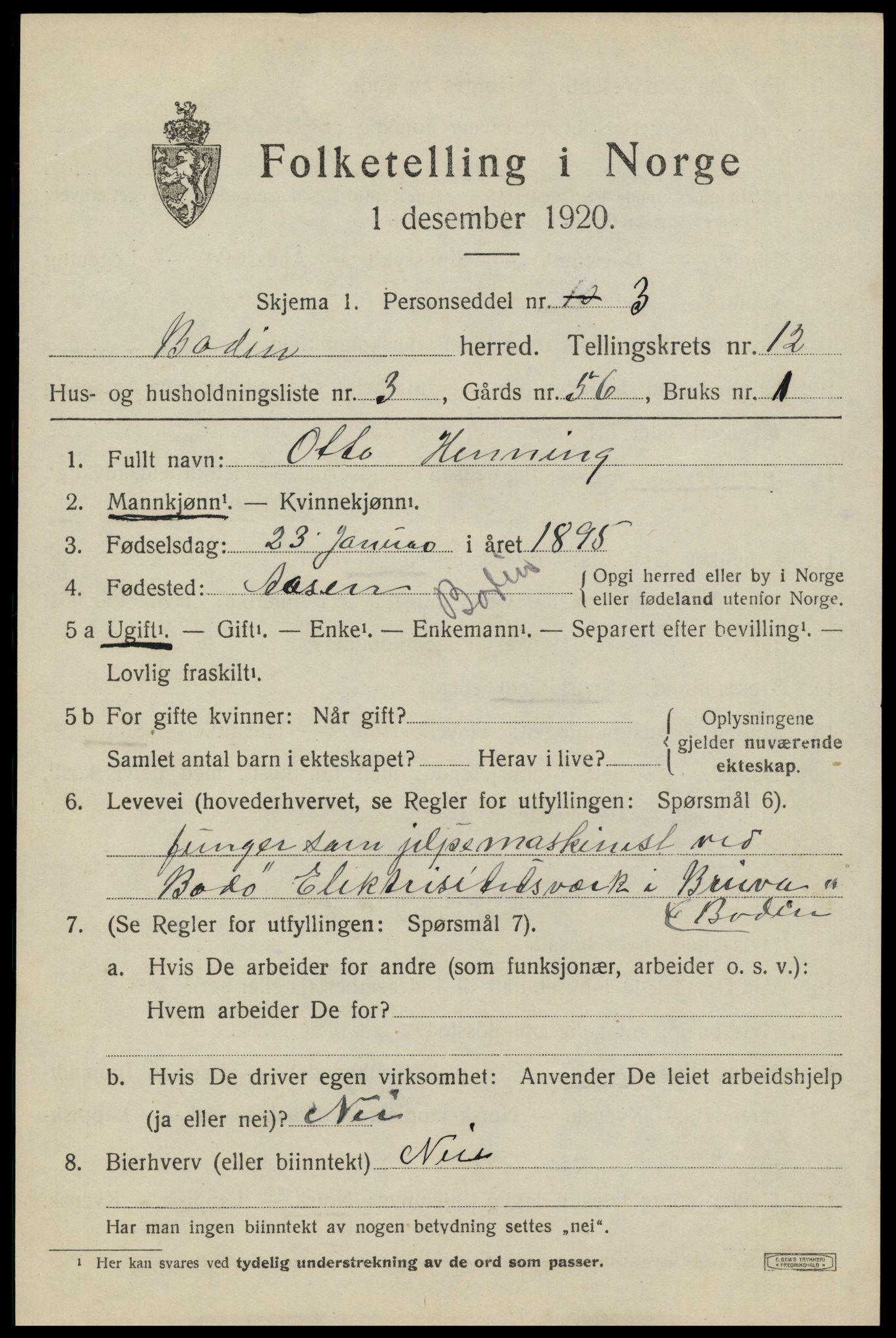 SAT, 1920 census for Bodin, 1920, p. 8452