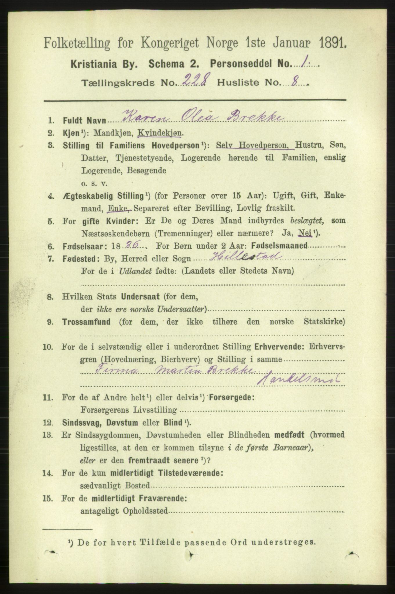 RA, 1891 census for 0301 Kristiania, 1891, p. 139613