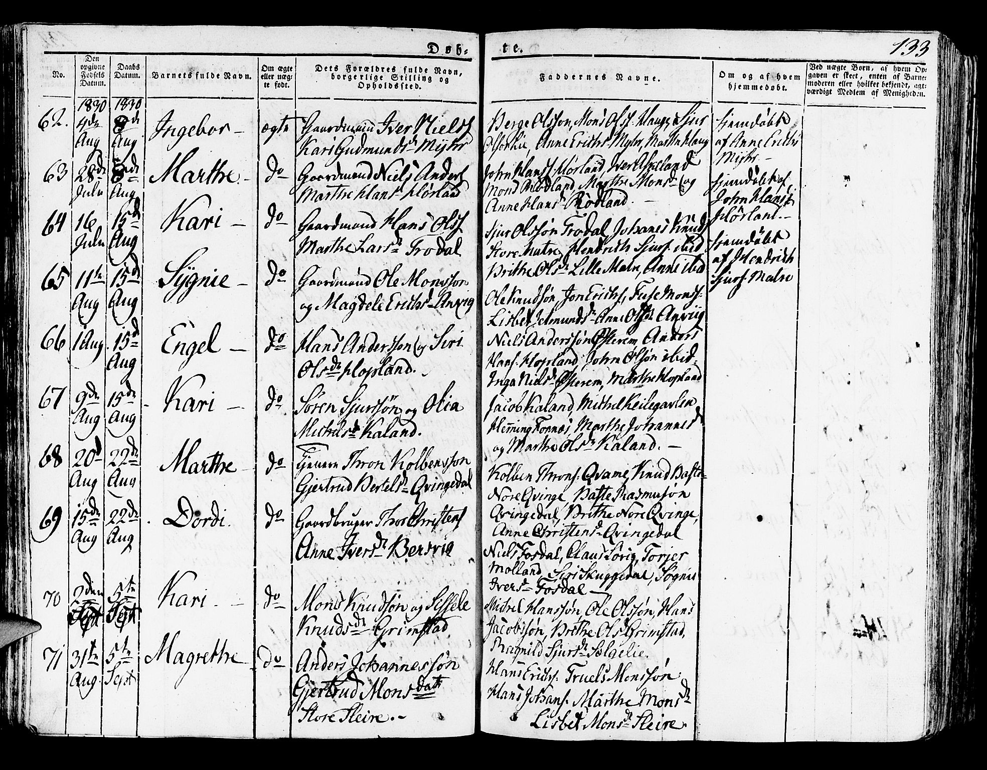 Lindås Sokneprestembete, AV/SAB-A-76701/H/Haa/Haaa/L0008: Parish register (official) no. A 8, 1823-1836, p. 133