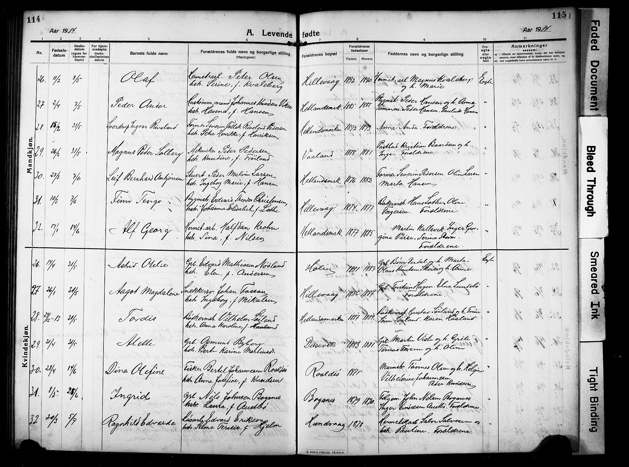 Hetland sokneprestkontor, SAST/A-101826/30/30BB/L0008: Parish register (copy) no. B 8, 1910-1921, p. 114-115
