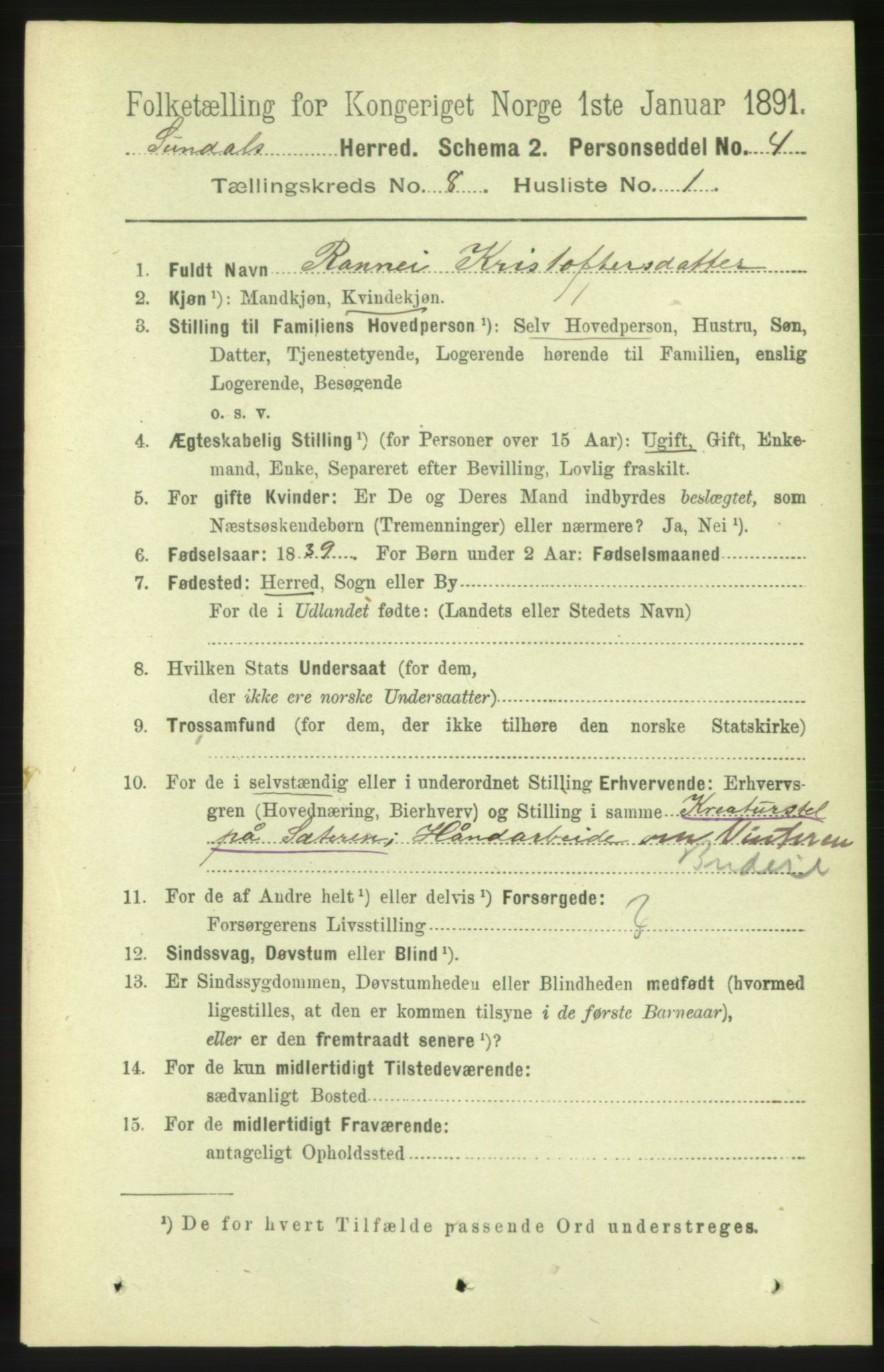 RA, 1891 census for 1563 Sunndal, 1891, p. 2152