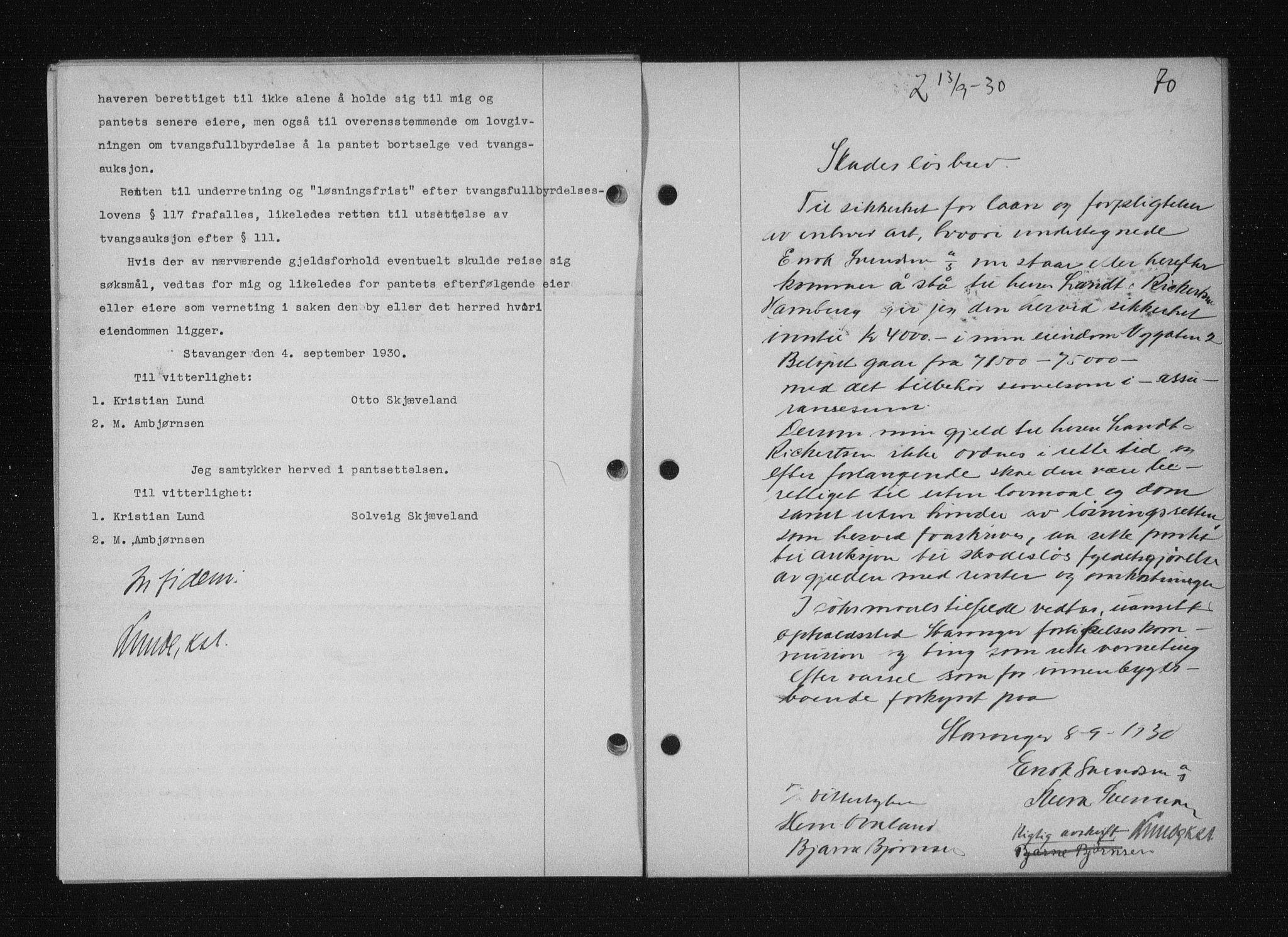 Stavanger byfogd, AV/SAST-A-101408/001/4/41/410/410BB/L0058: Mortgage book no. 48, 1930-1931, Deed date: 13.09.1930