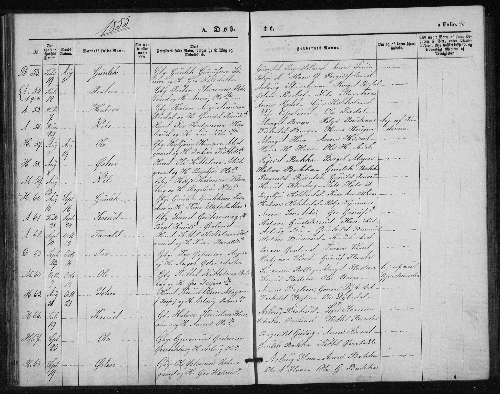 Tinn kirkebøker, AV/SAKO-A-308/F/Fa/L0005: Parish register (official) no. I 5, 1844-1856, p. 40