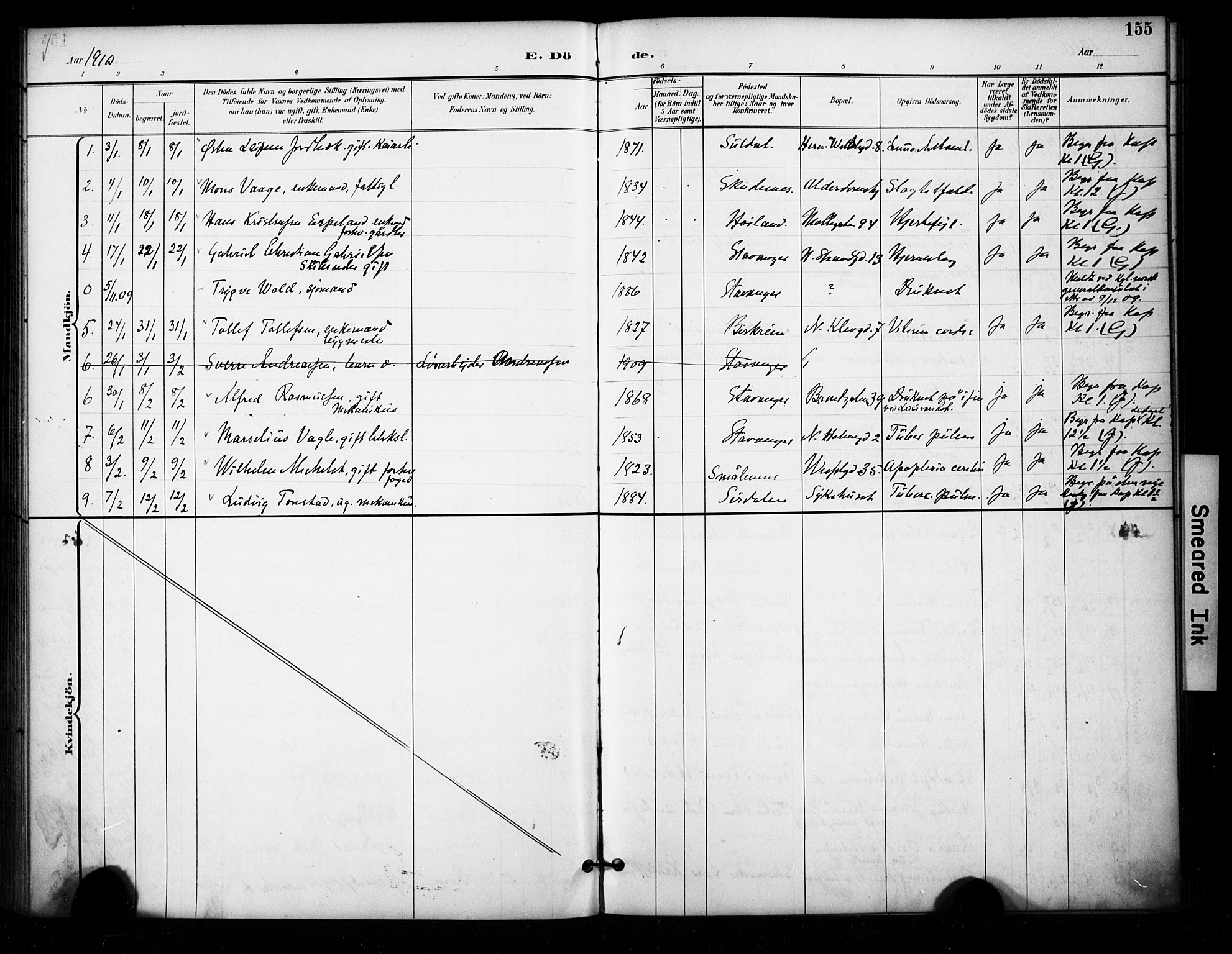 Domkirken sokneprestkontor, AV/SAST-A-101812/001/30/30BA/L0032: Parish register (official) no. A 31, 1896-1917, p. 155